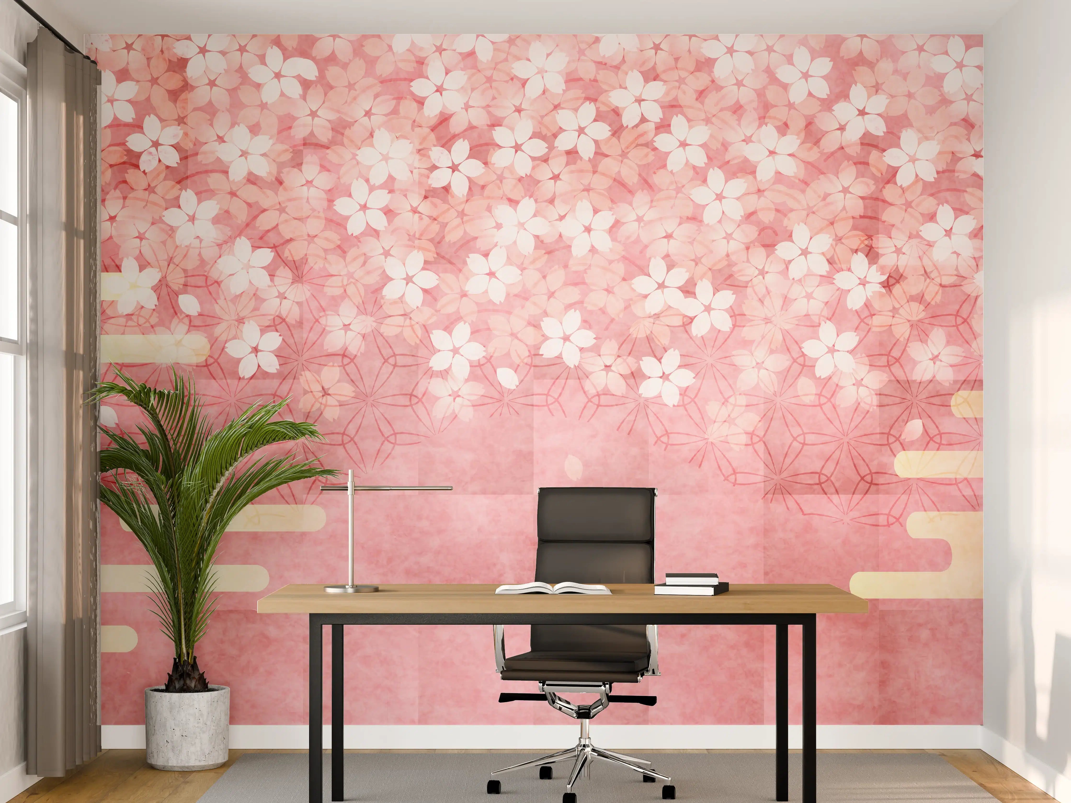 Büro Wandgestaltung - Rosa Kirschblüten Muster
