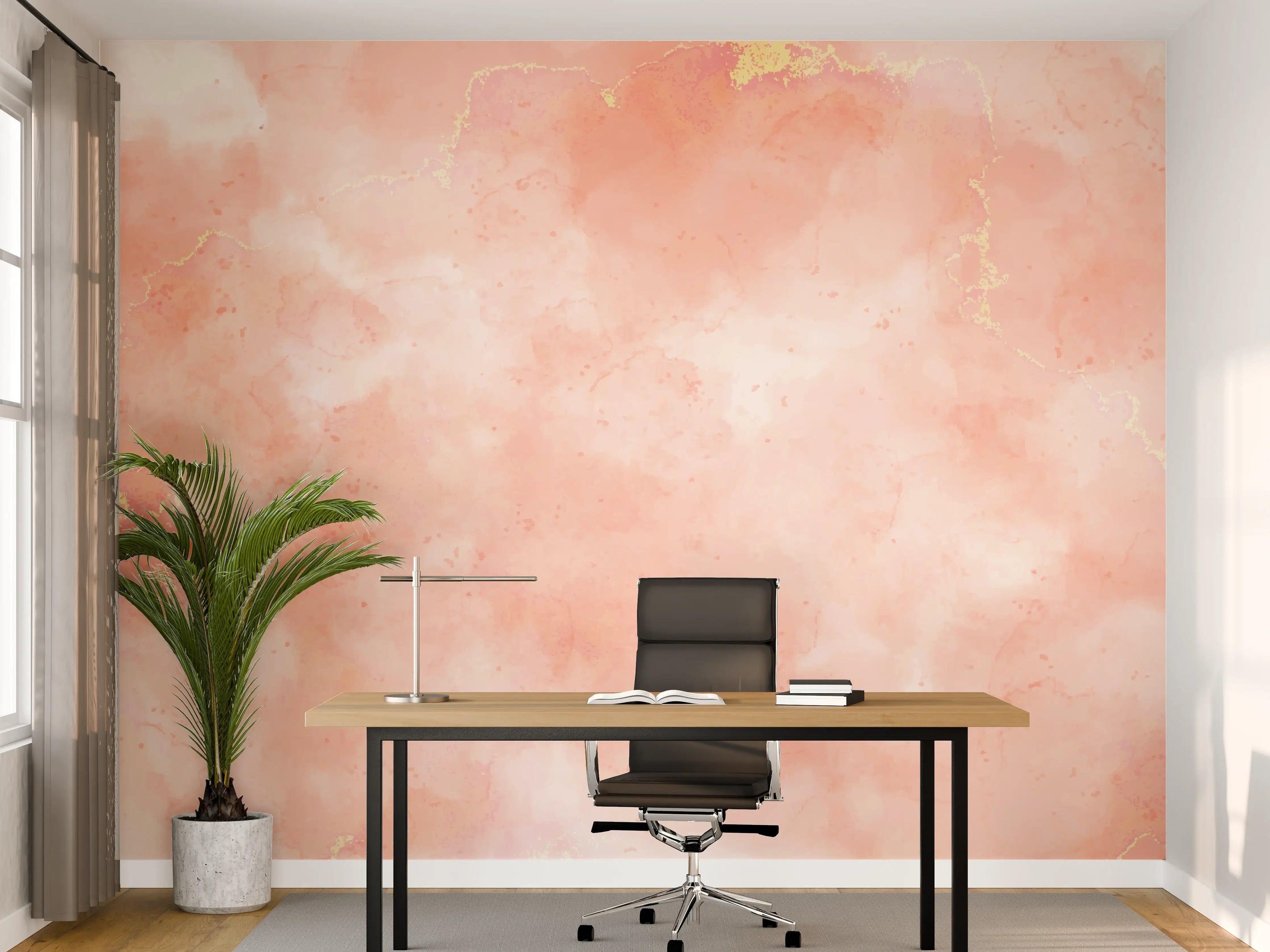 Büro Wandgestaltung - Rosa Marmor Textur mit Goldakzenten