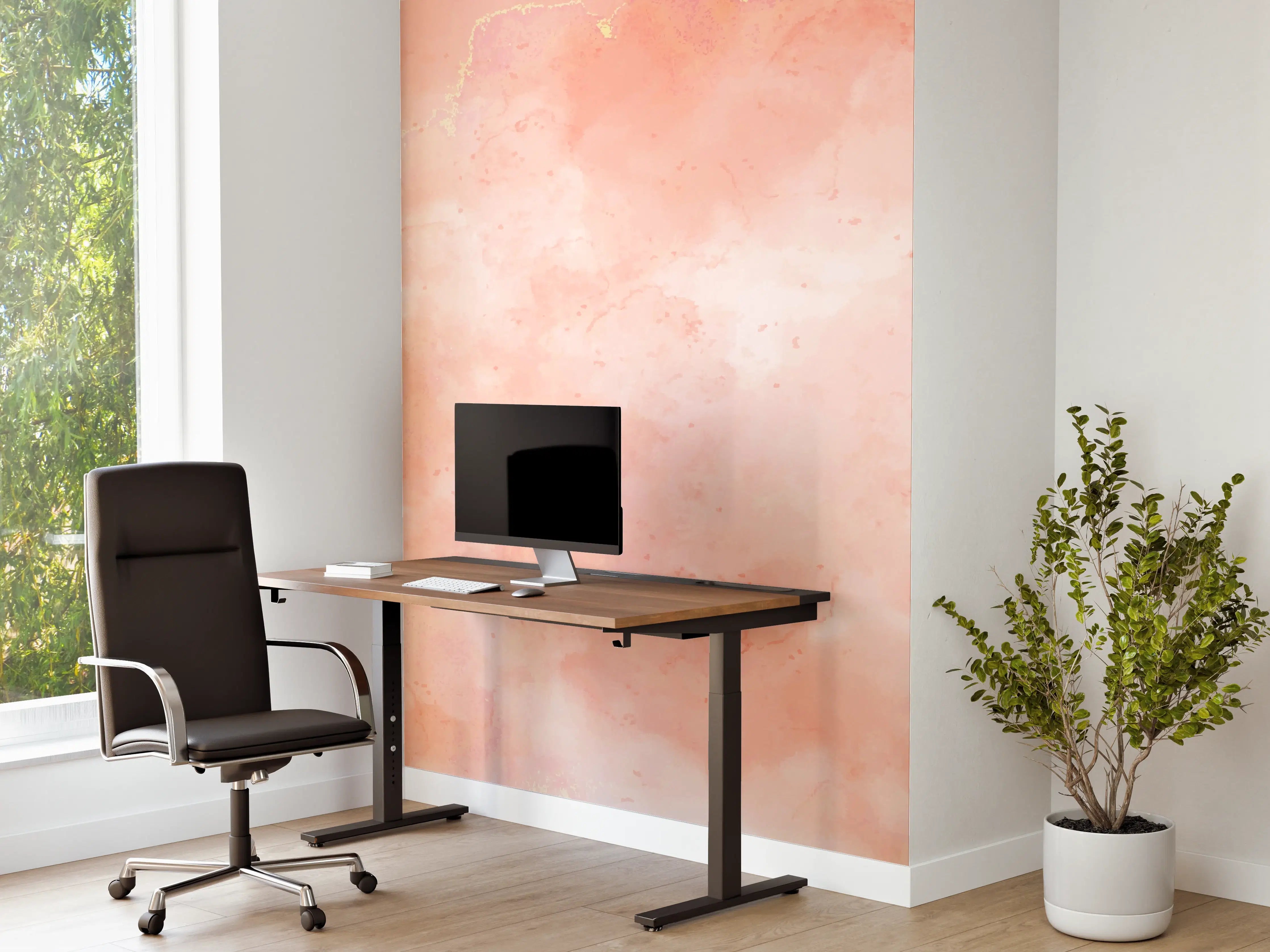 Büro Wandgestaltung - Rosa Marmor Textur mit Goldakzenten
