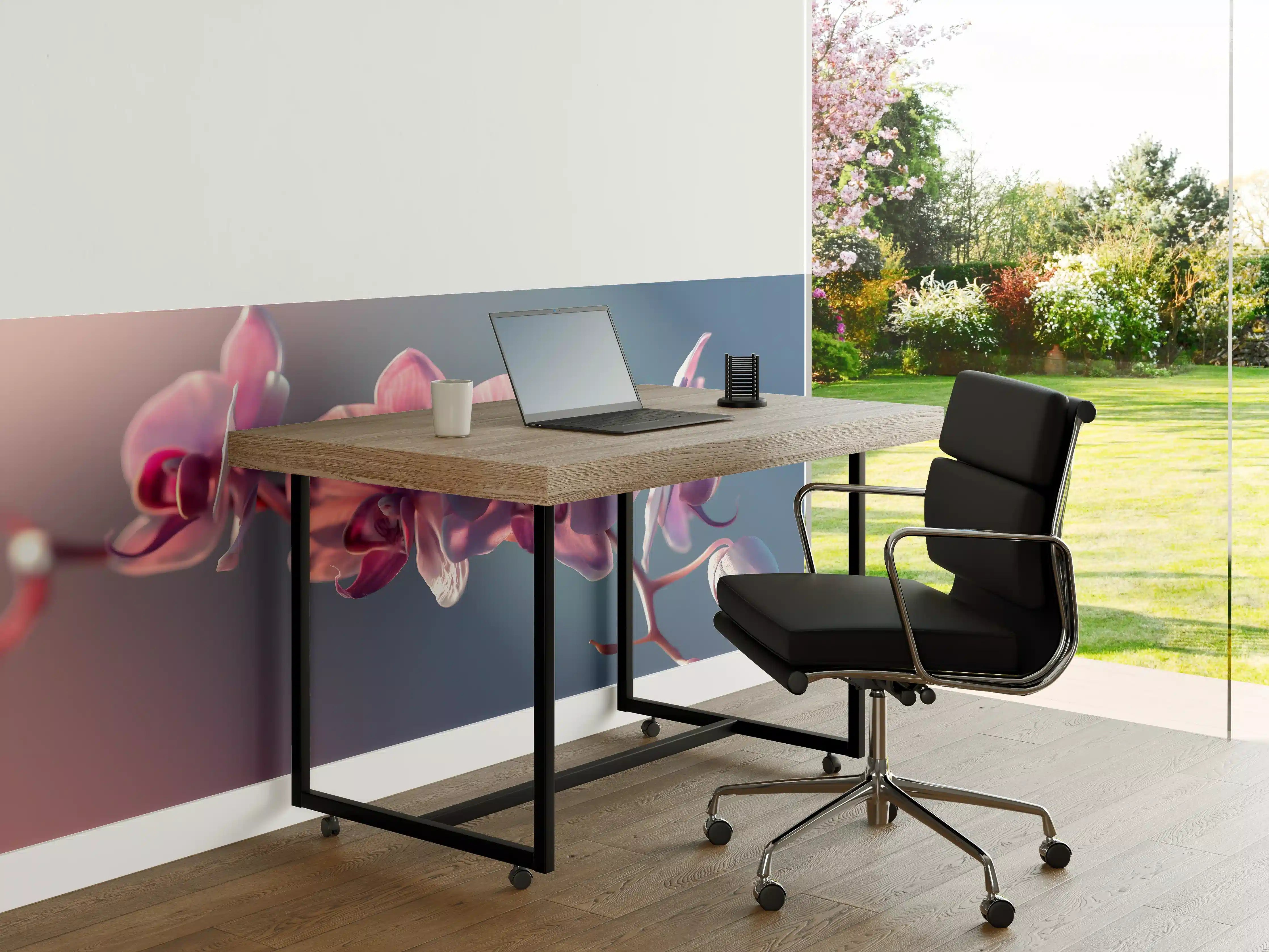 Büro Wandgestaltung - Rosa Orchideen auf Blau