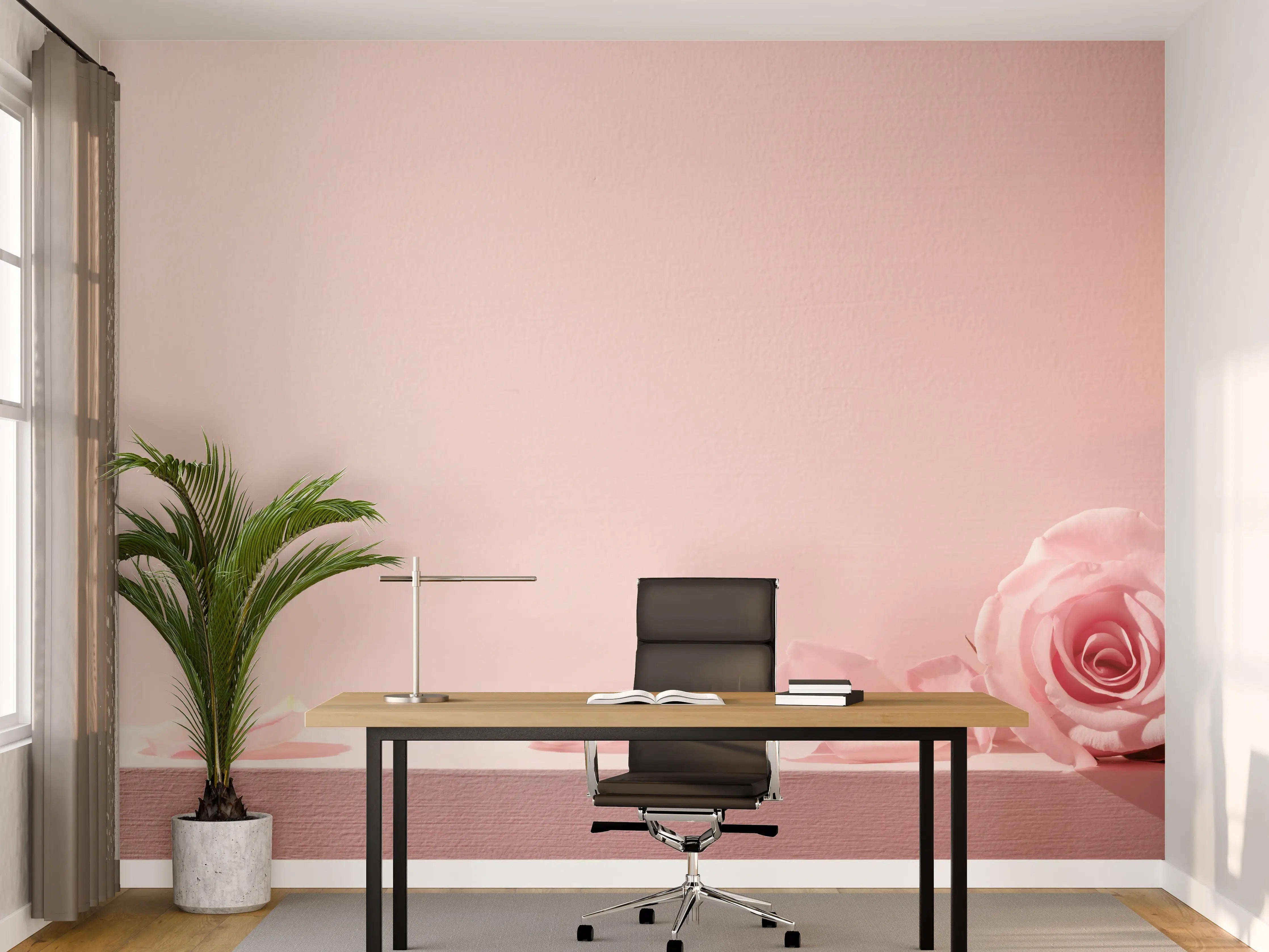 Büro Wandgestaltung - Rosa Rosen und Kerze auf einem rosa Hintergrund