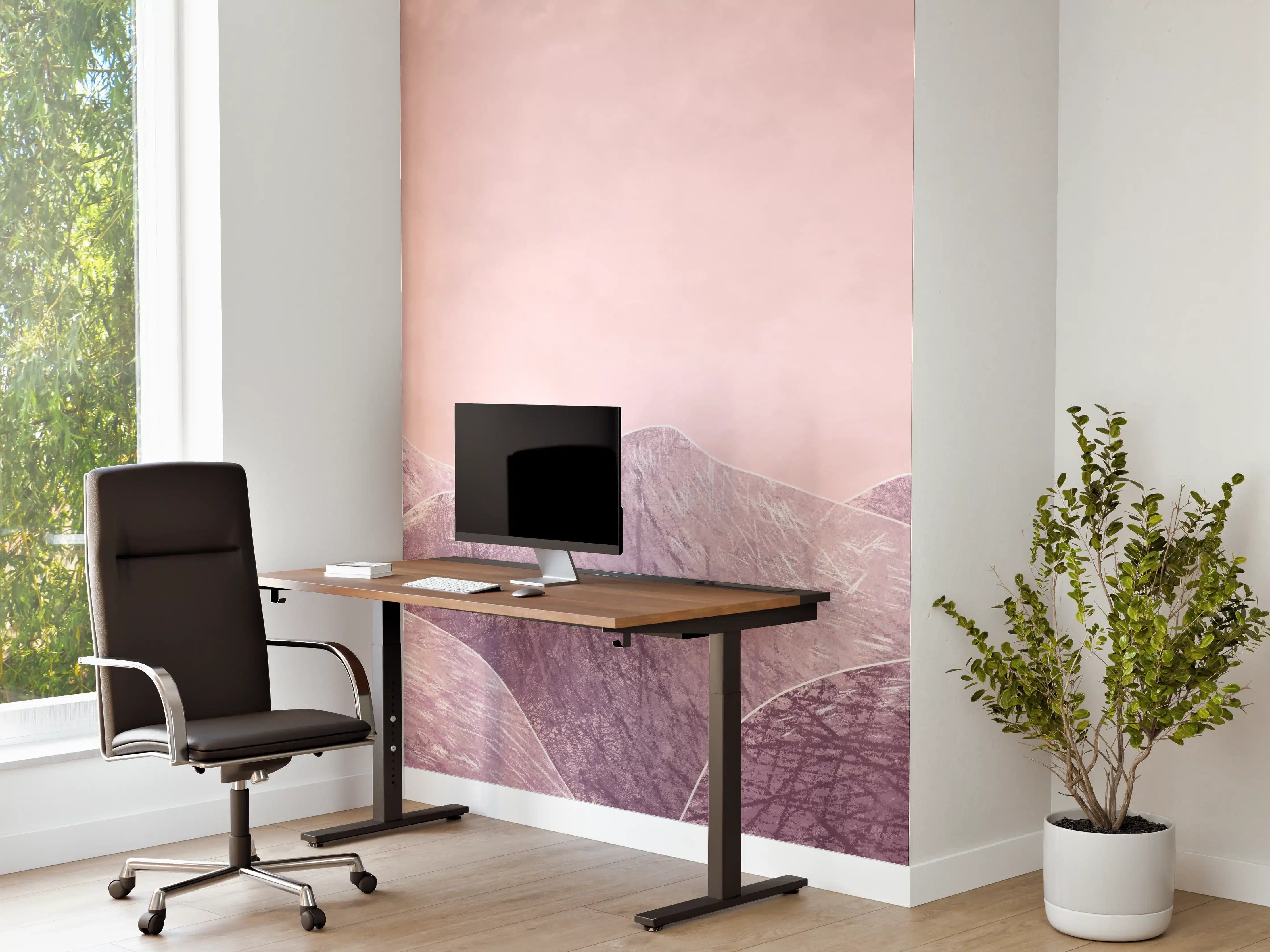 Büro Wandgestaltung - Rosa-lilane Berglandschaft - Kunstmalerei
