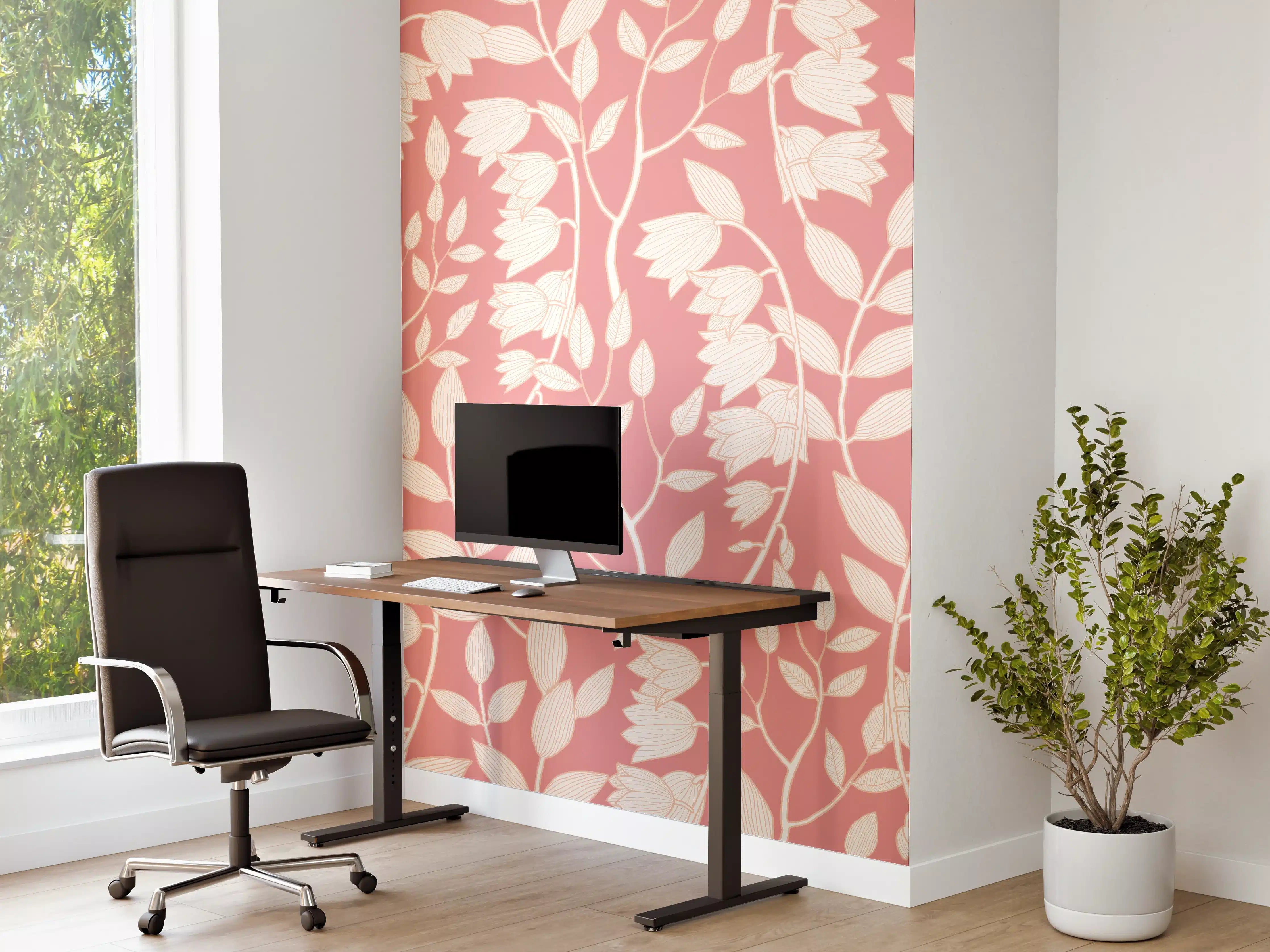 Büro Wandgestaltung - Rosafarbenes Blattmuster Tapetendesign