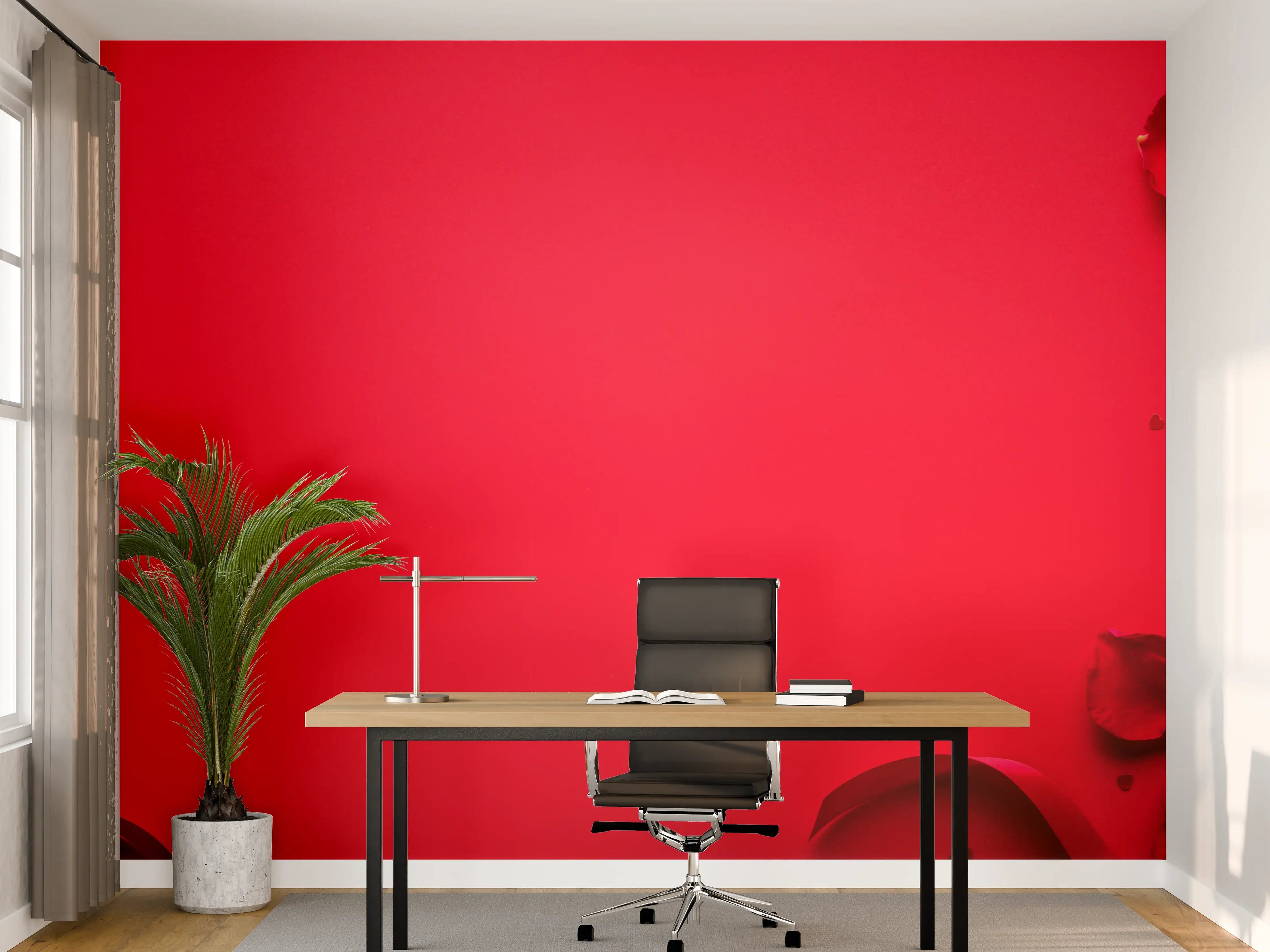 Büro Wandgestaltung - Rosengeschenk auf rotem Hintergrund