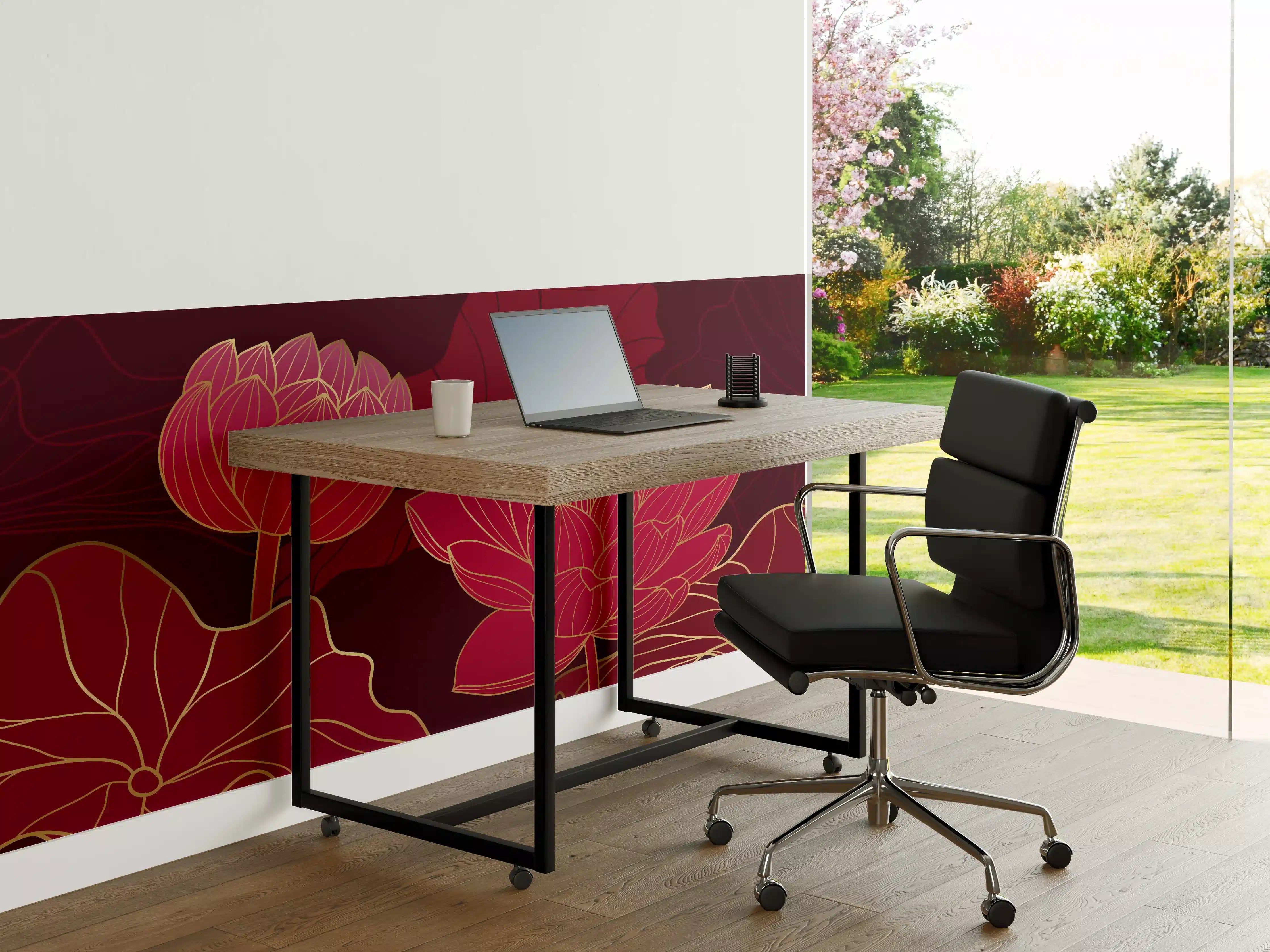 Büro Wandgestaltung - Rote Lotusblüten Lineart Design