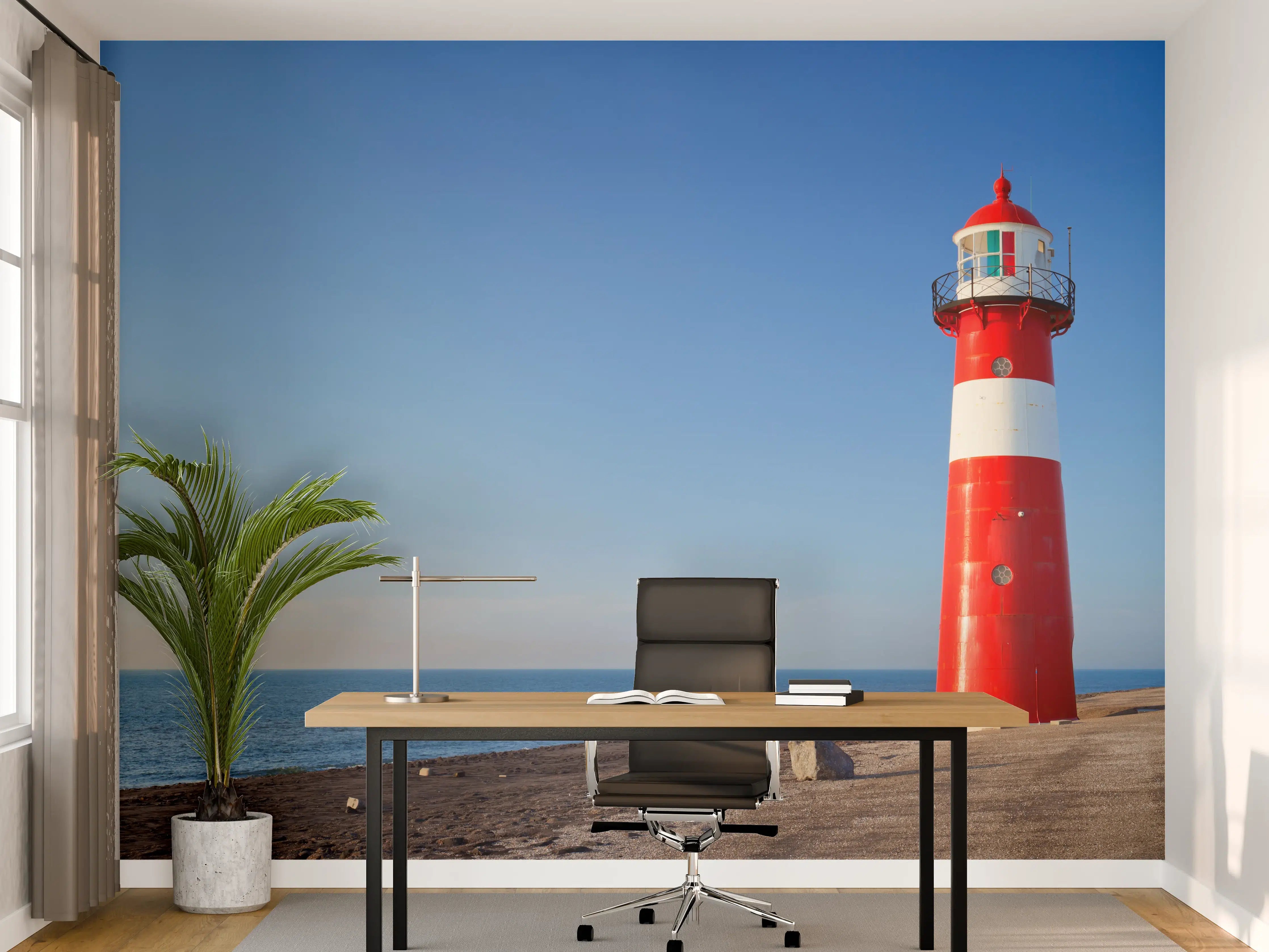 Büro Wandgestaltung - Roter Leuchtturm am Meer
