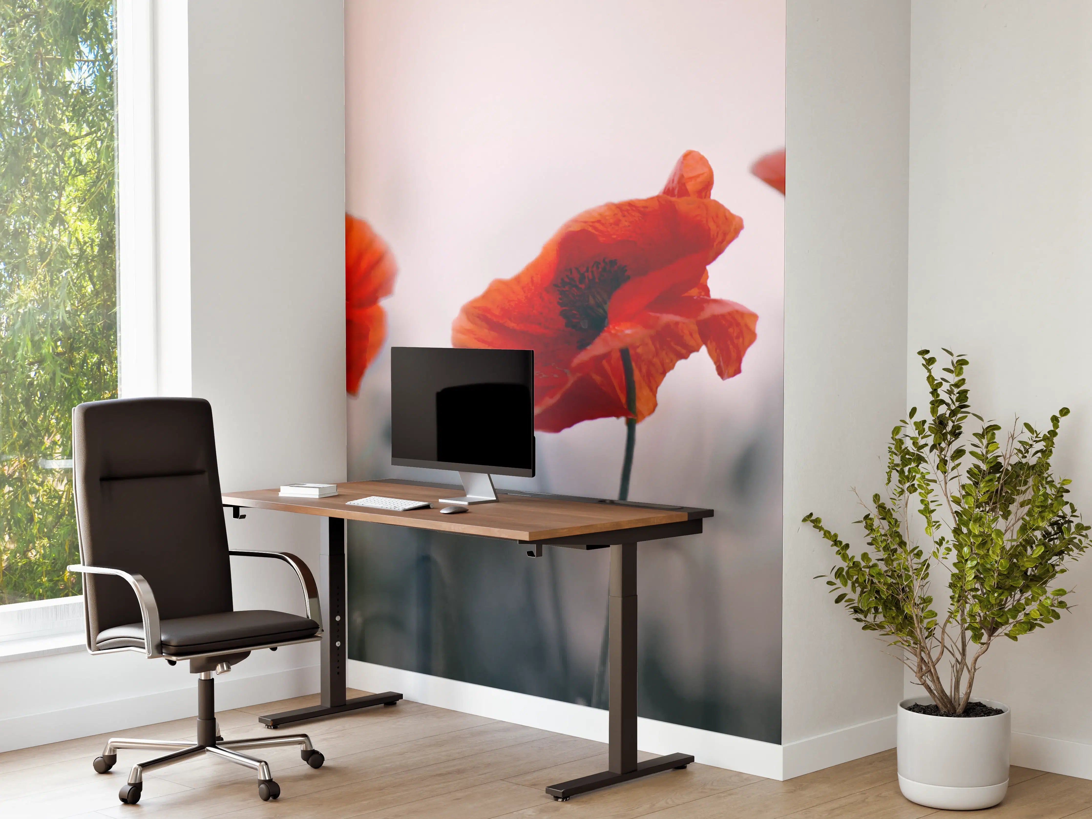 Büro Wandgestaltung - Roter Mohn auf hellem Hintergrund