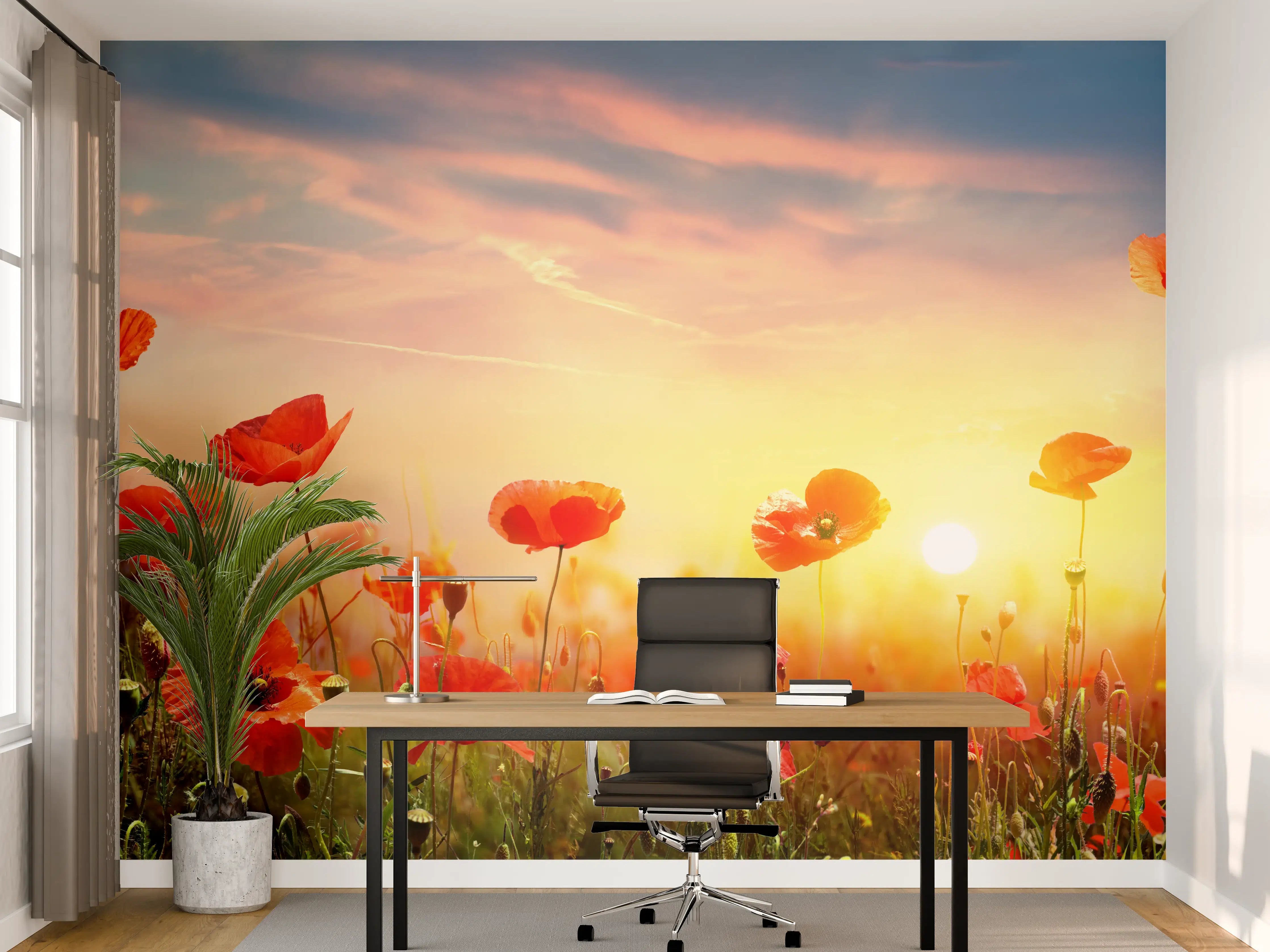 Büro Wandgestaltung - Roter Mohnfeld Sonnenaufgang