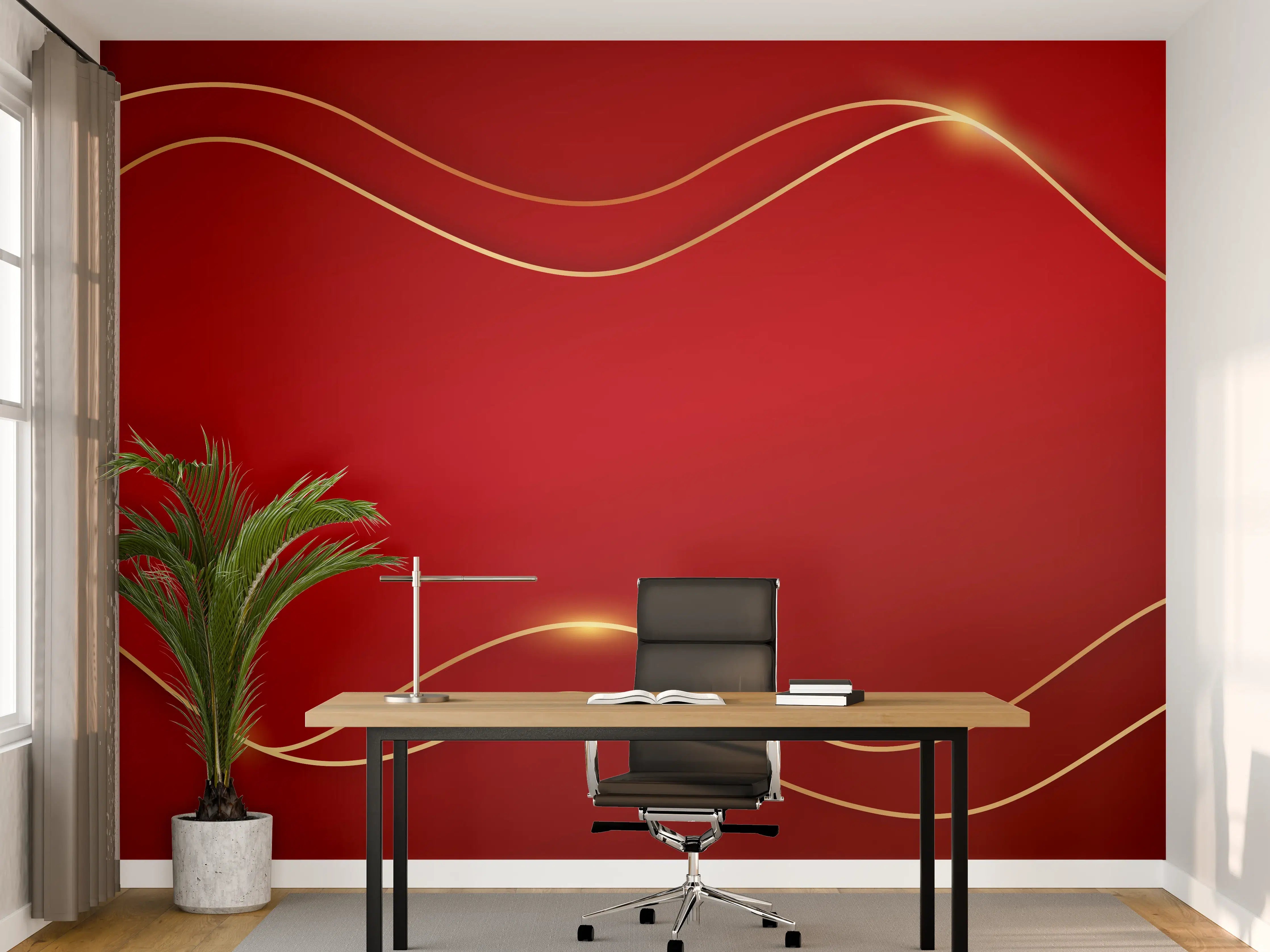 Büro Wandgestaltung - Rotes Luxus-Design mit Goldakzenten