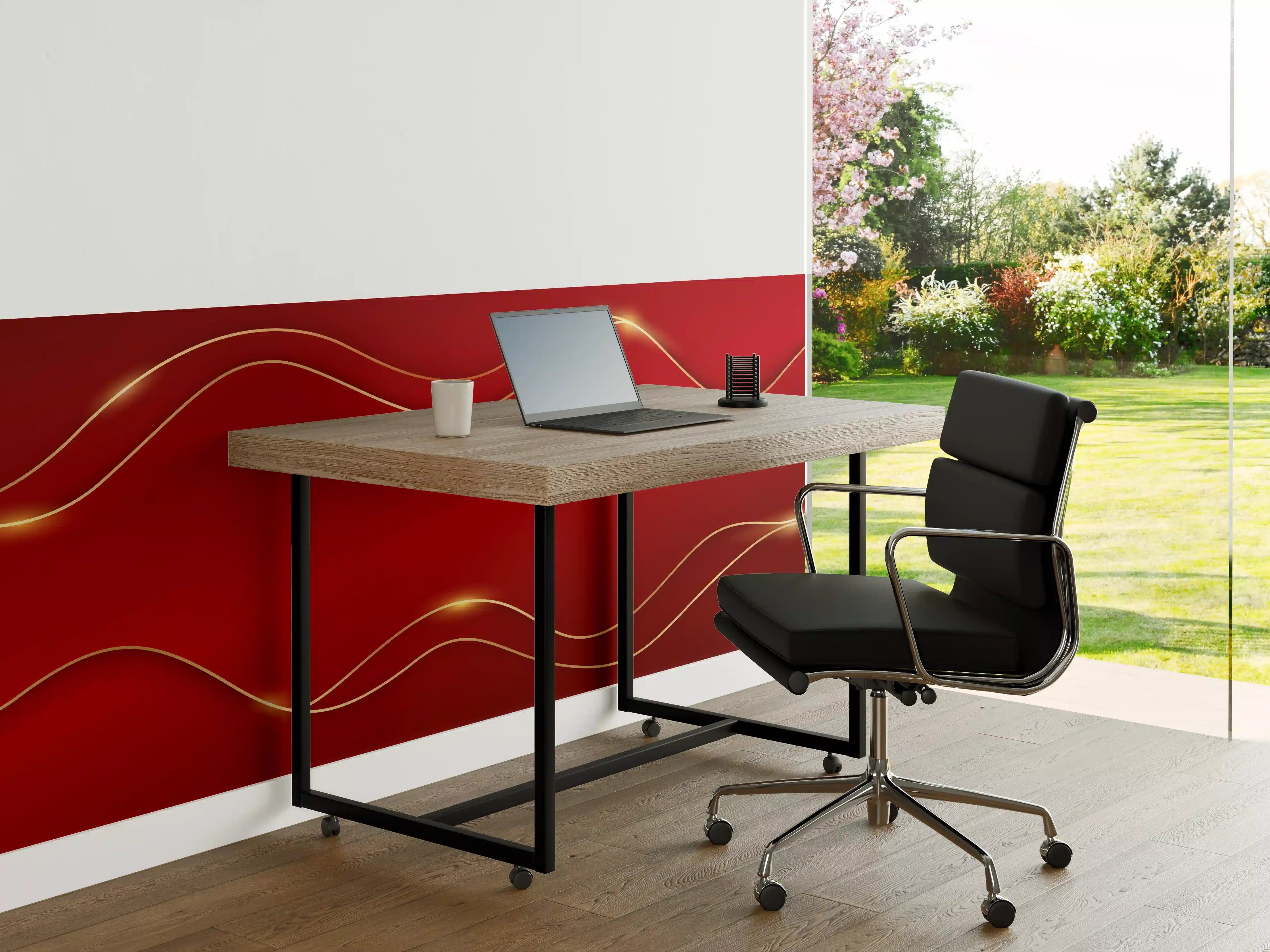 Büro Wandgestaltung - Rotes Luxus-Design mit Goldakzenten