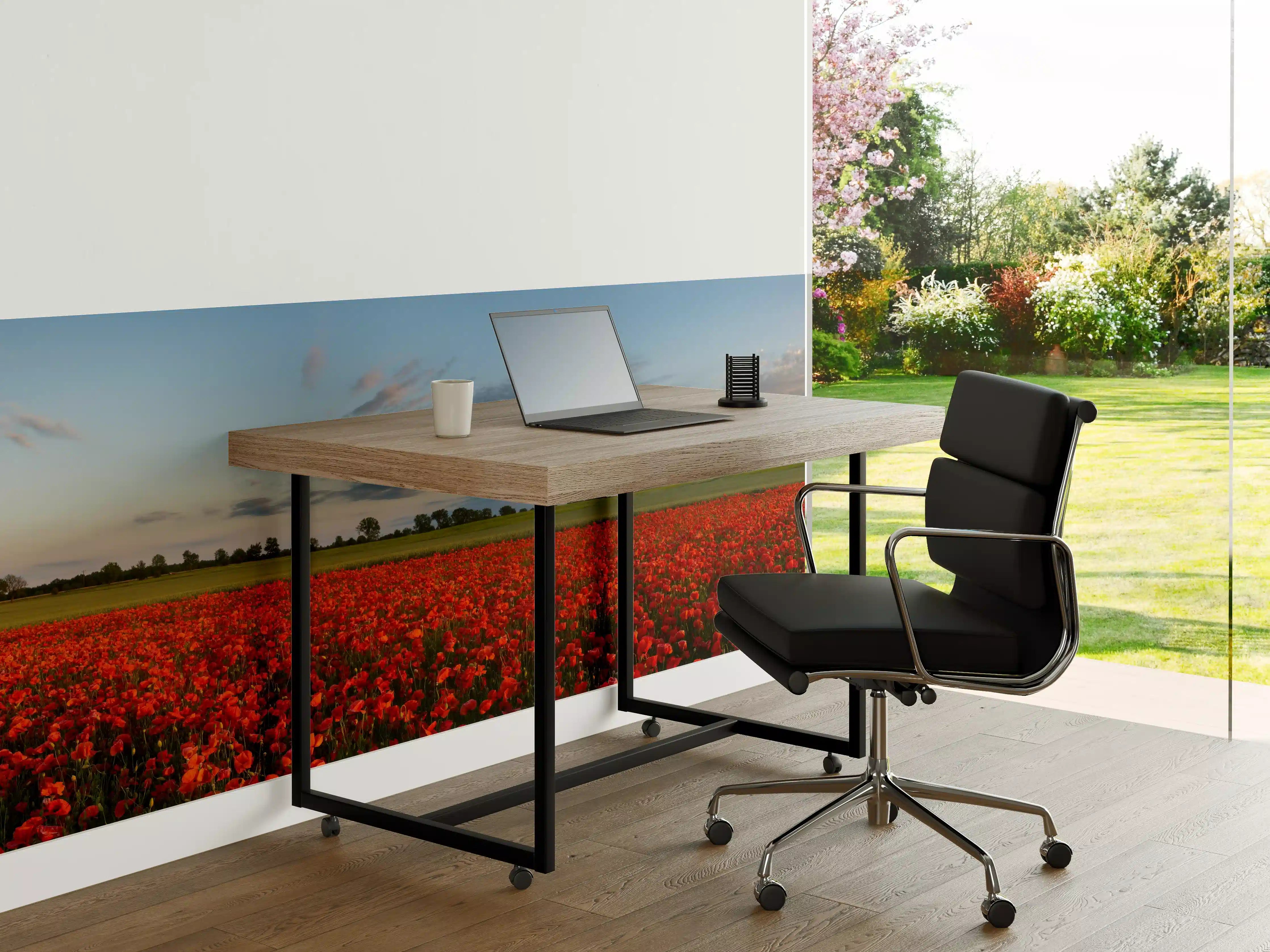 Büro Wandgestaltung - Rotes Mohnfeld unter blauem Himmel