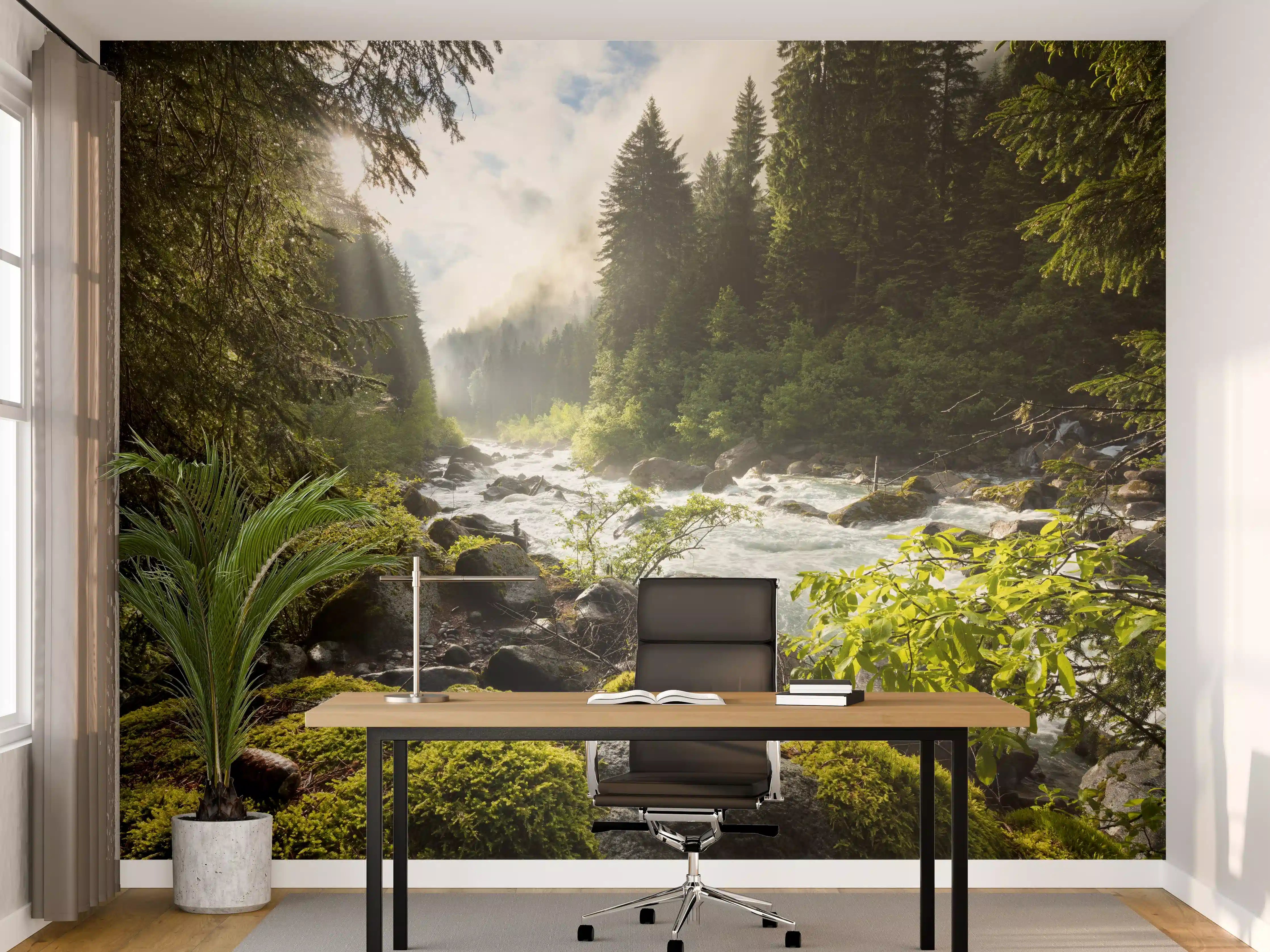 Büro Wandgestaltung - Ruhiger Fluss mitten im Wald