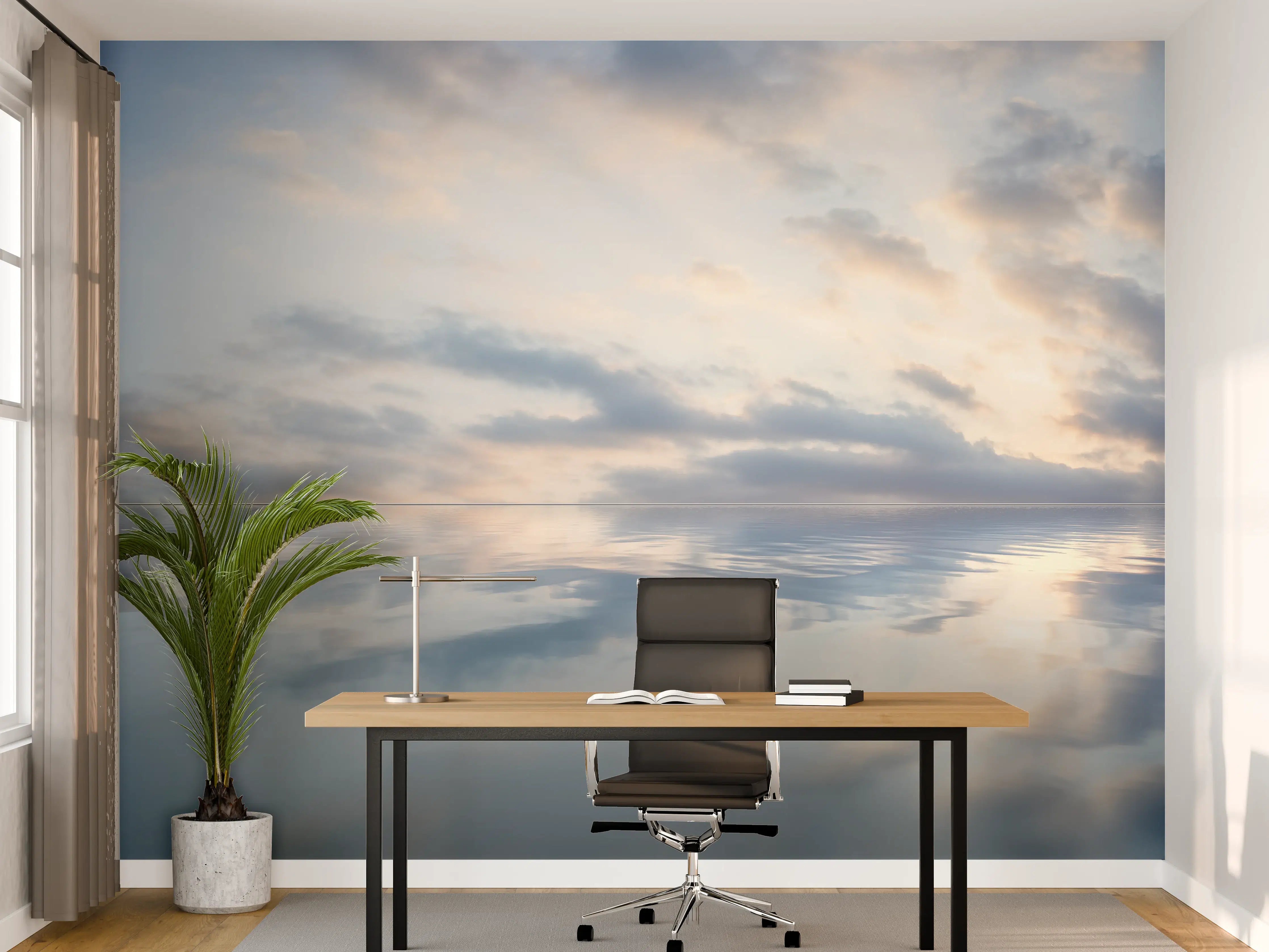 Büro Wandgestaltung - Ruhiges Wasser mit sanften Wolkenstrukturen