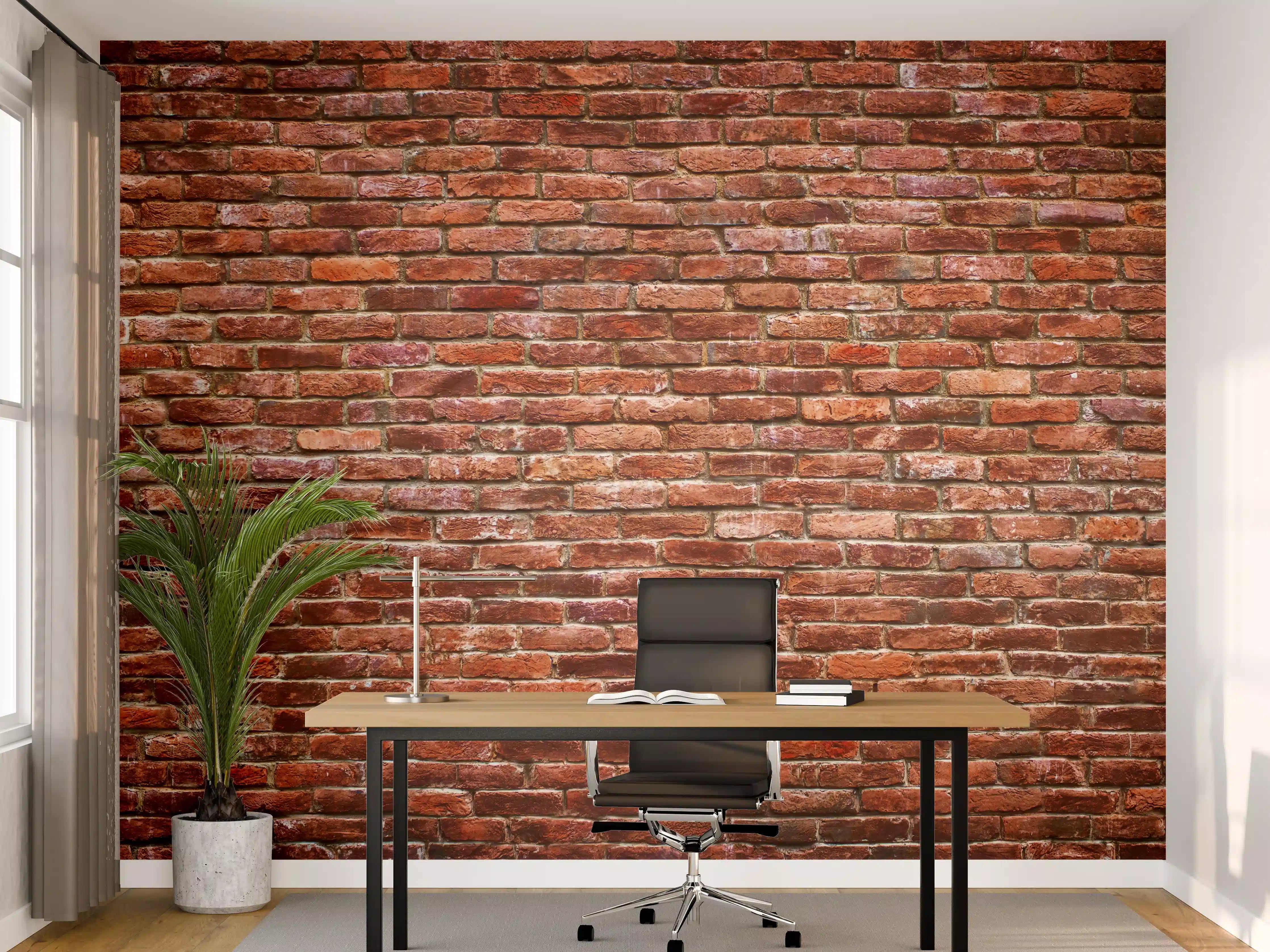 Büro Wandgestaltung - Rustikale Backsteinmauer in warmen Rottönen