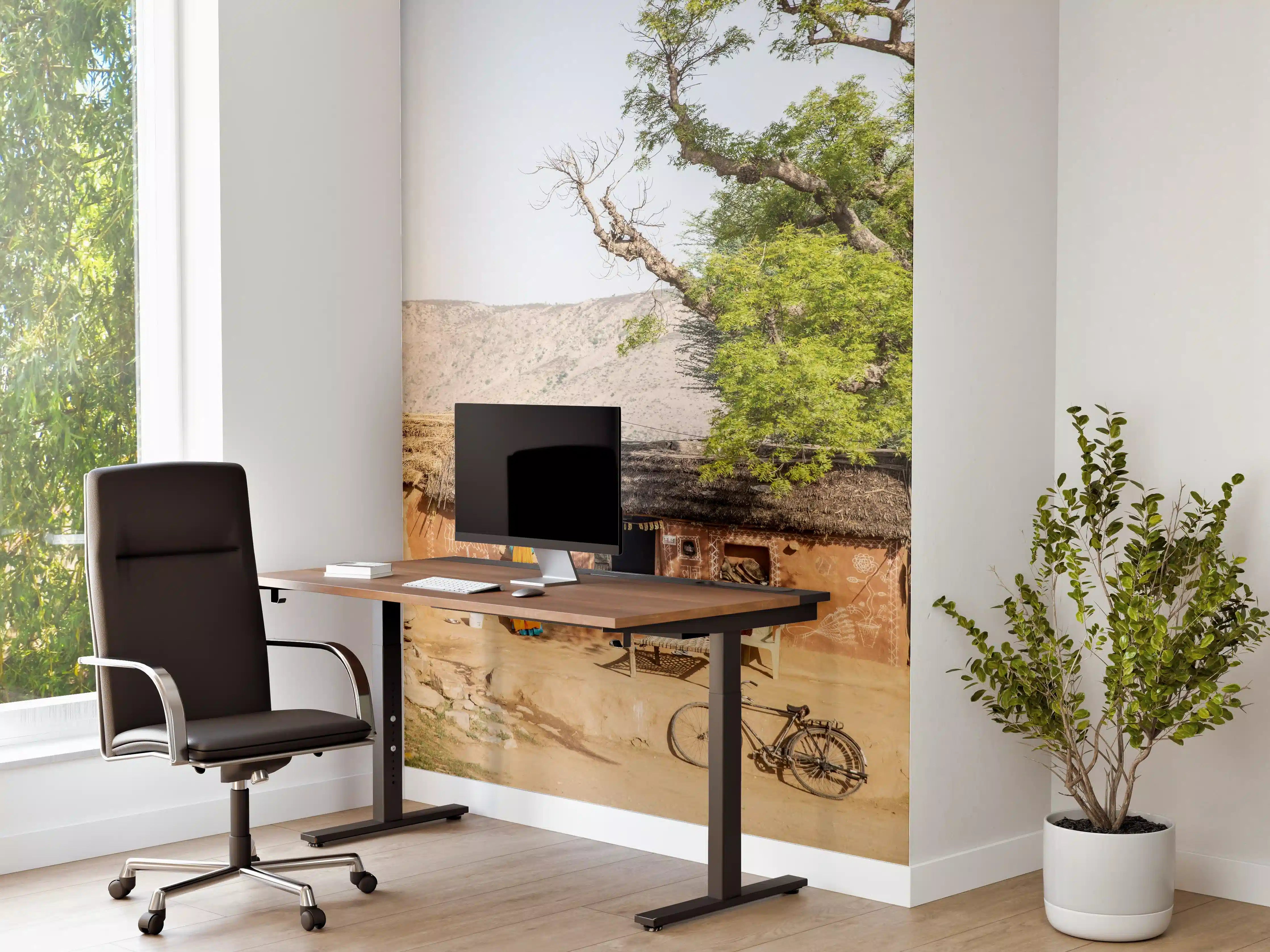Büro Wandgestaltung - Rustikale Dorflandschaft mit Fahrrad