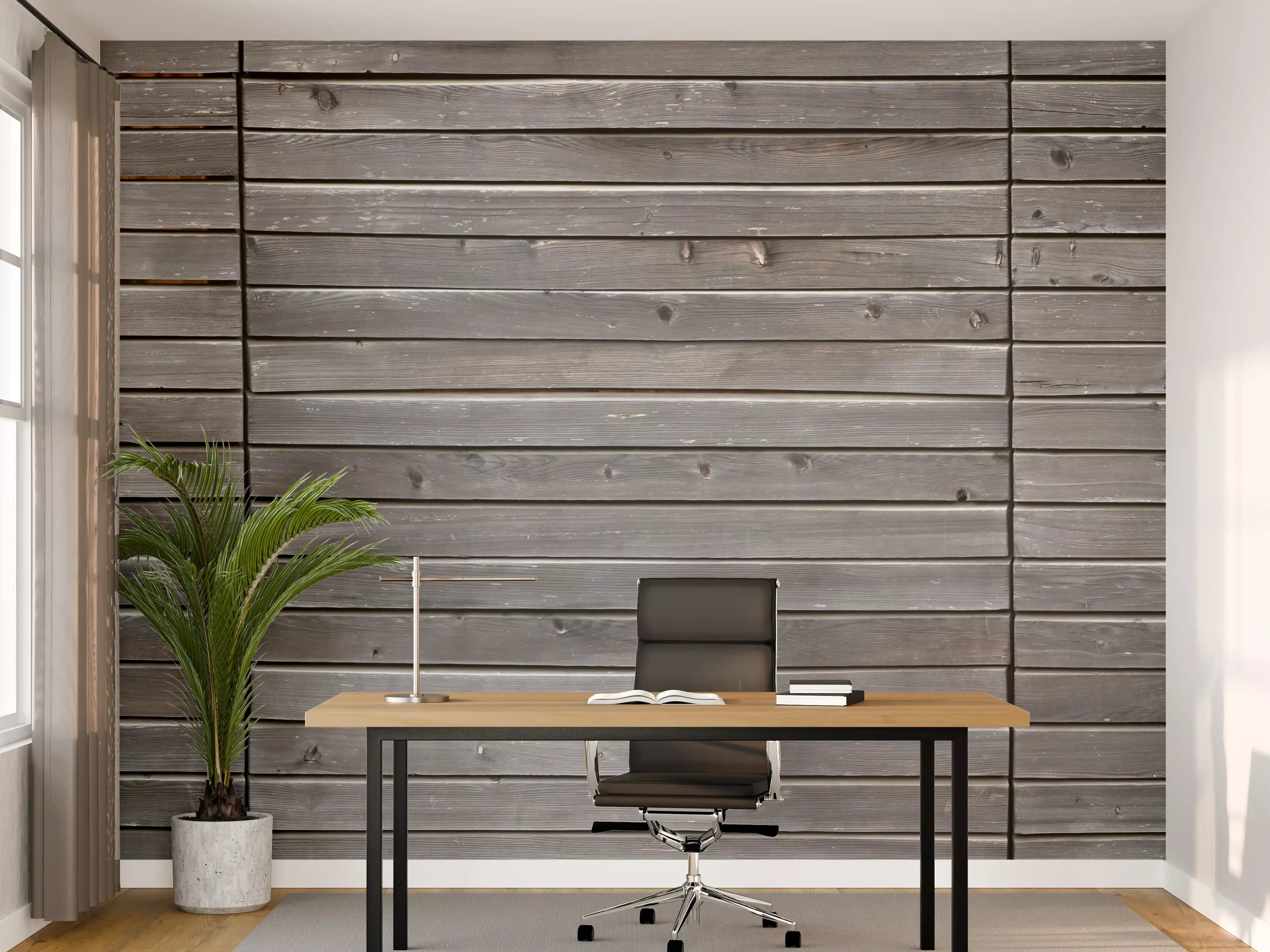 Büro Wandgestaltung - Rustikale Holzdekor-Wand in Grau