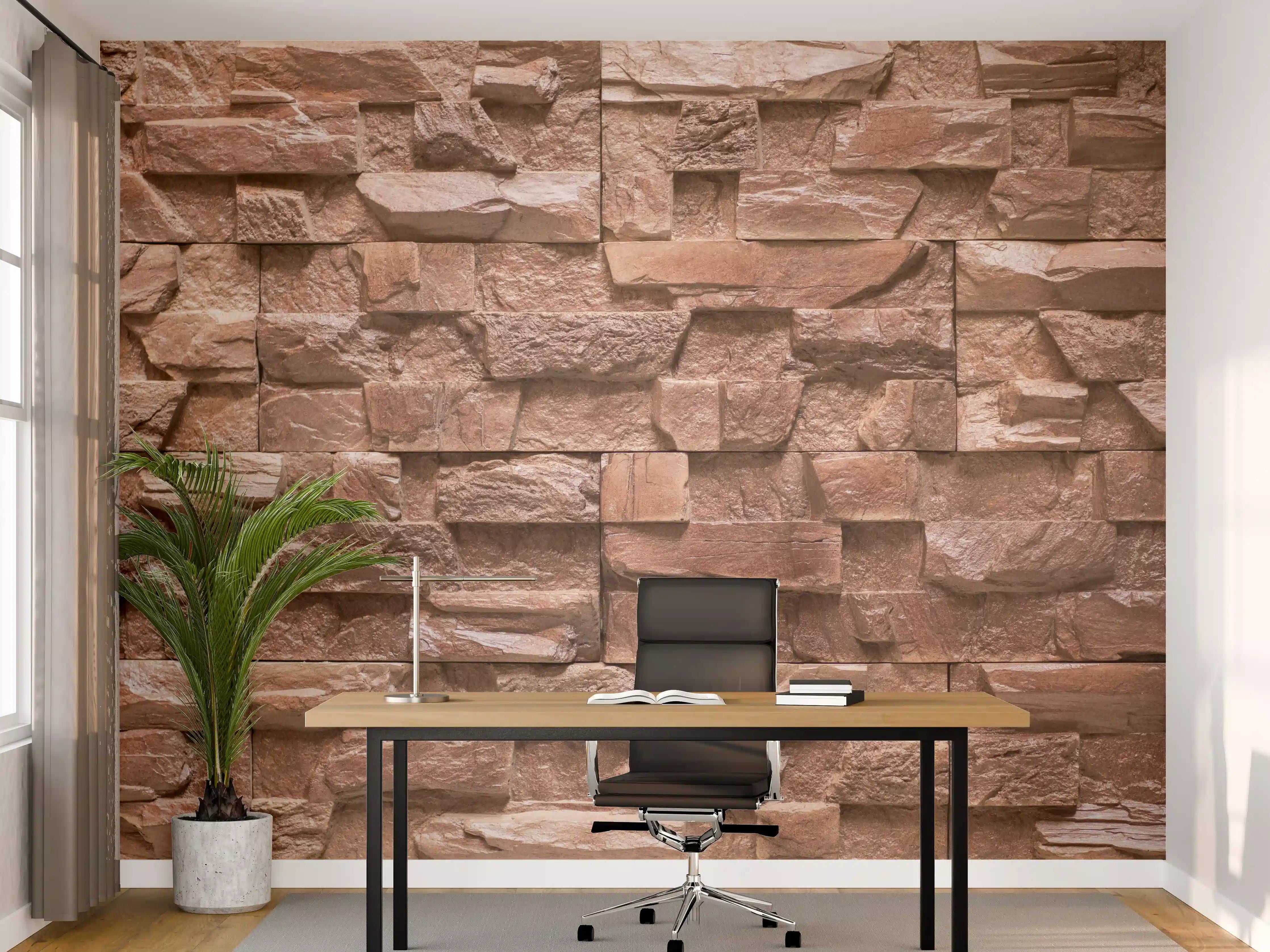Büro Wandgestaltung - Rustikale Steinwand in warmen Braun- und Rottönen