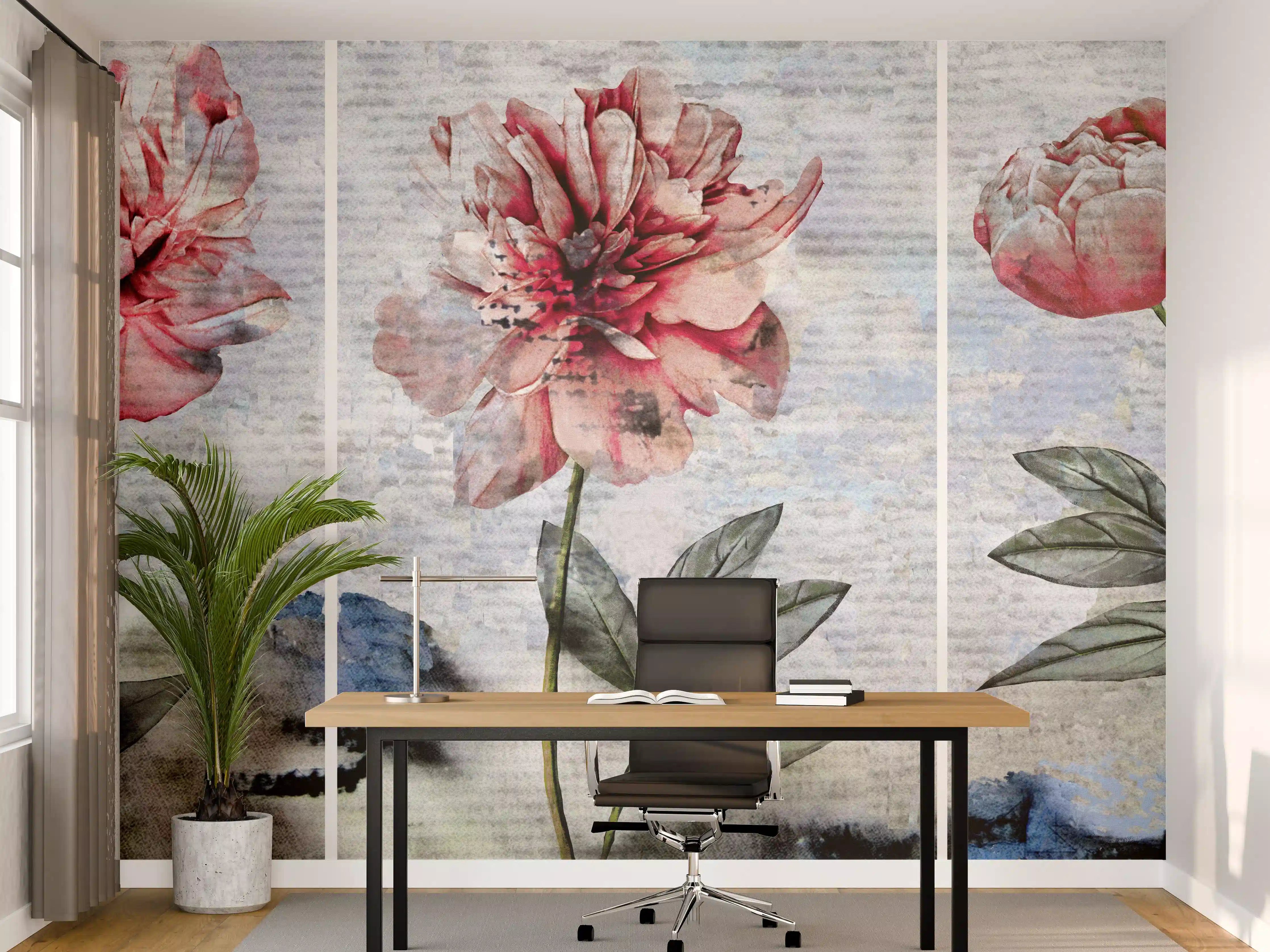 Büro Wandgestaltung - Sammlung von rosa Blumen - Ölgemälden