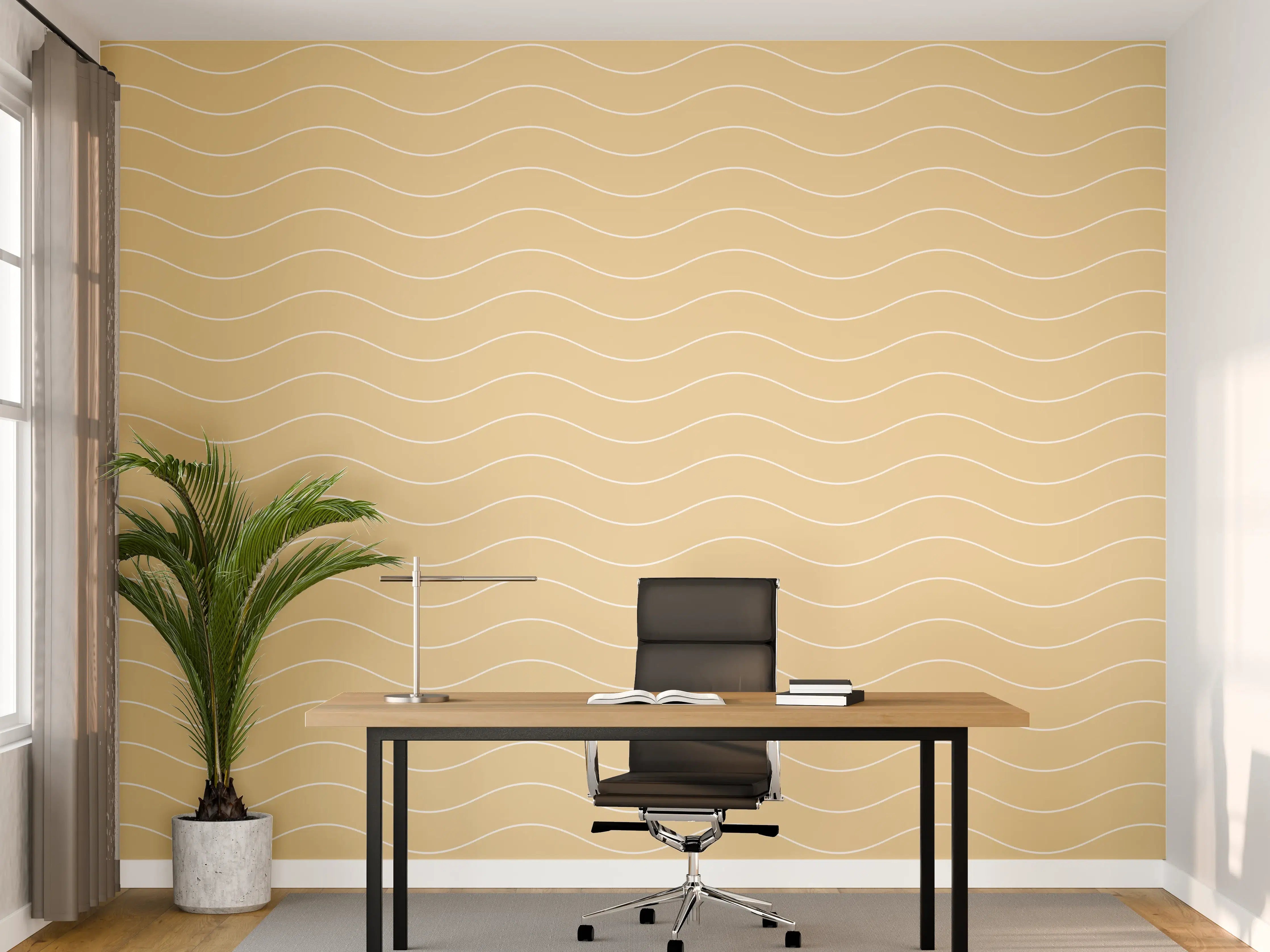 Büro Wandgestaltung - Sanfte Beige-Wellen mit zarten Graunuancen