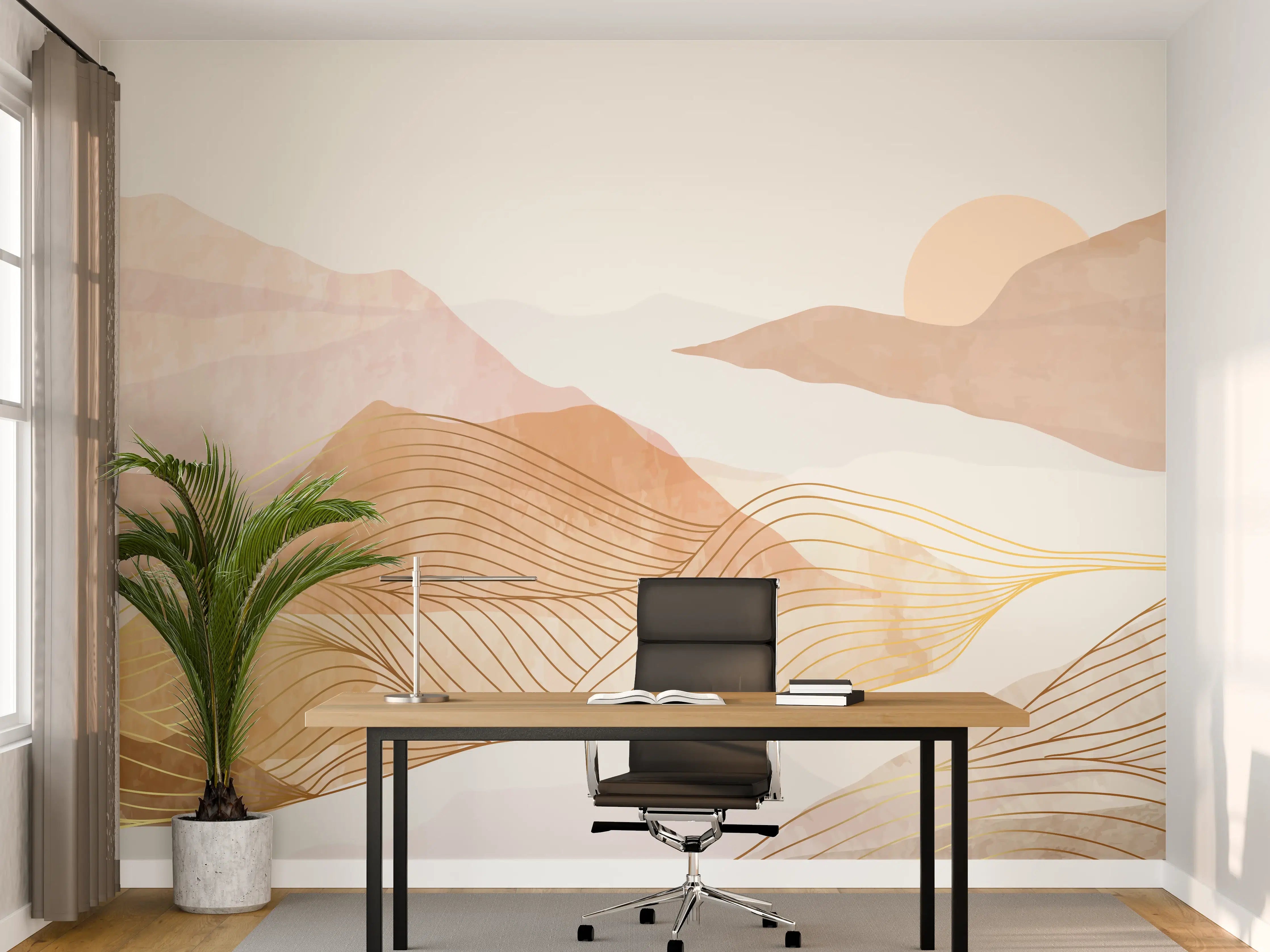 Büro Wandgestaltung - Sanfte Bergkulisse in zarten Grautönen