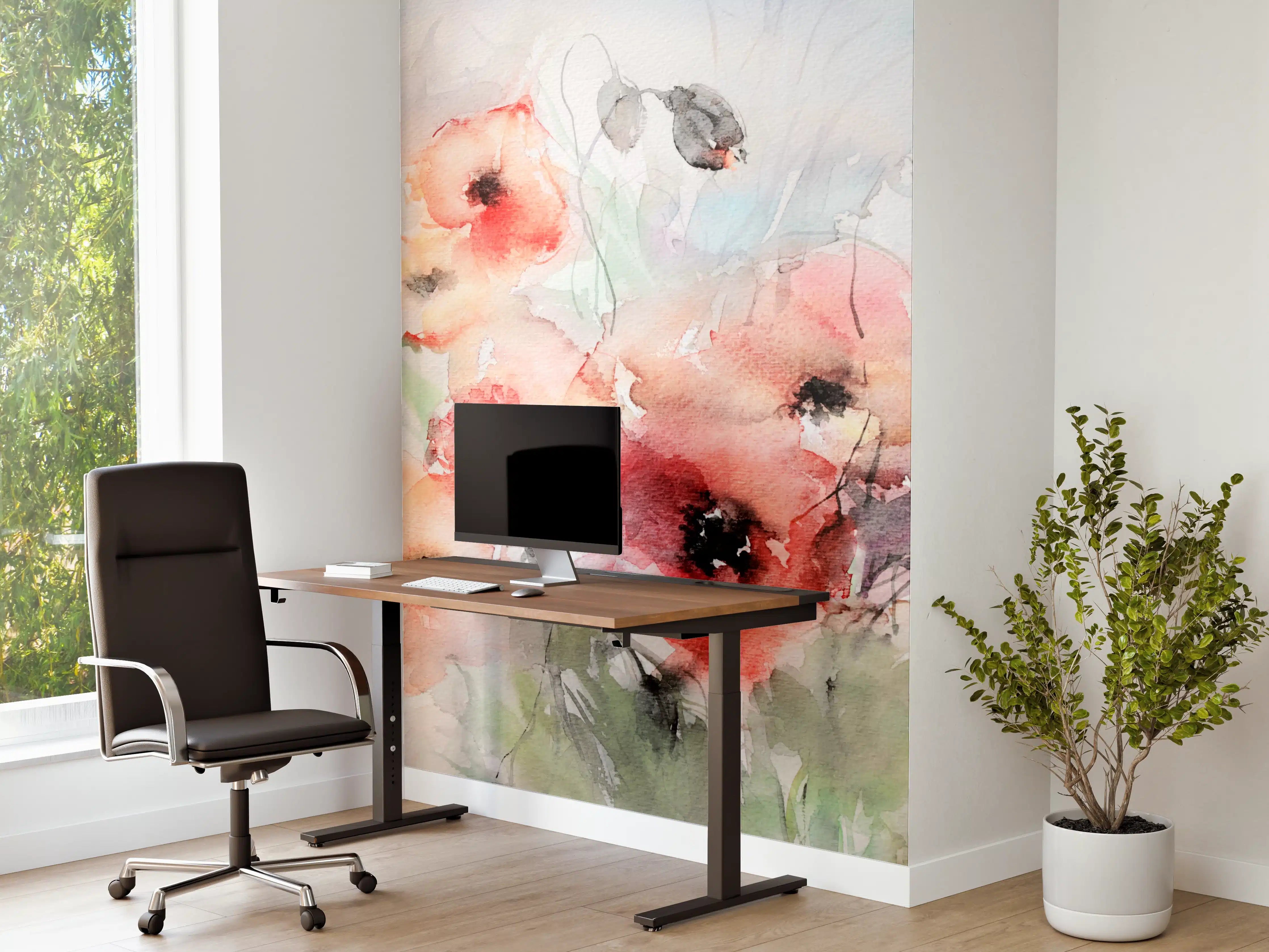 Büro Wandgestaltung - Sanfte Graupastellblumen