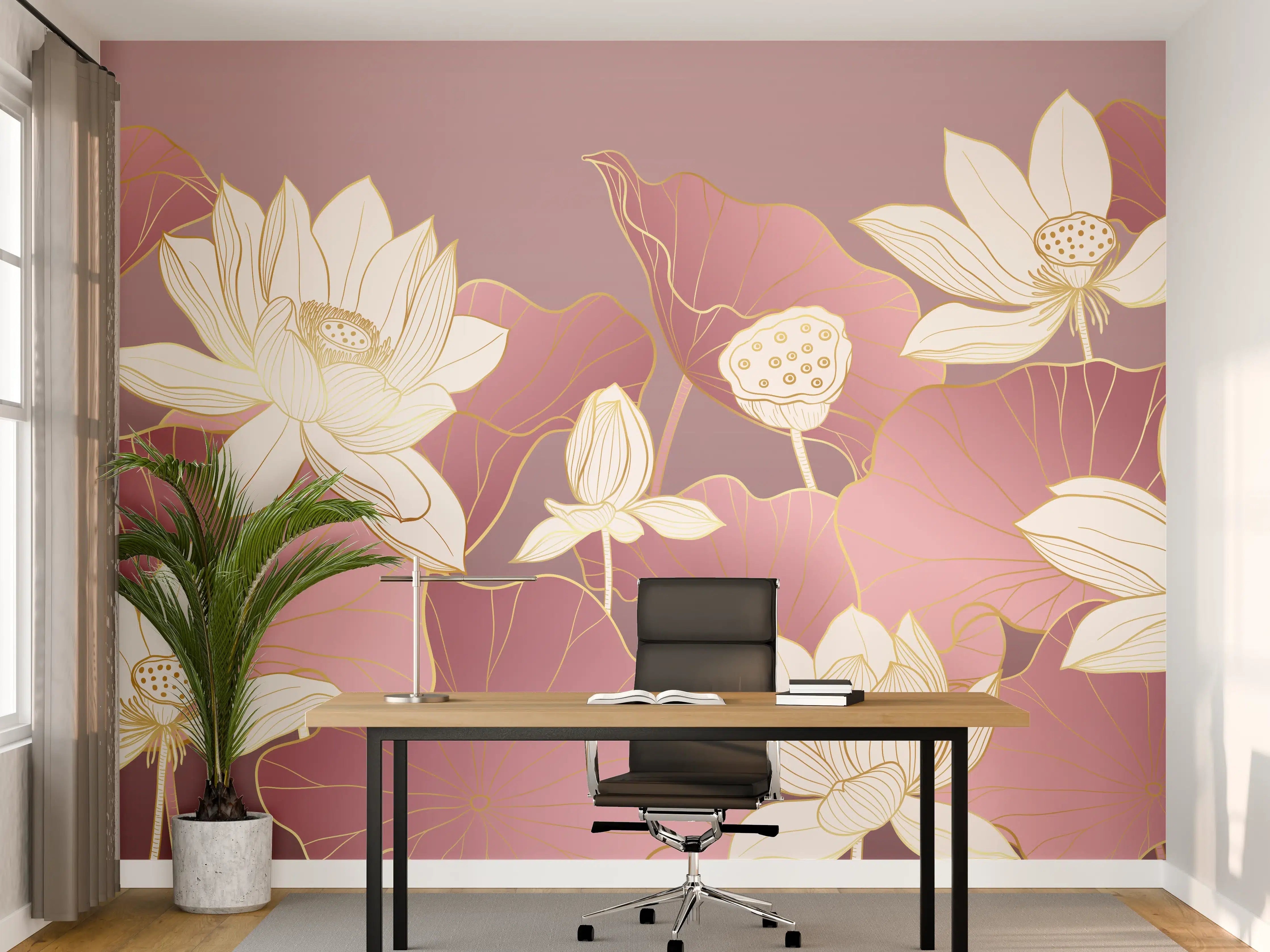 Büro Wandgestaltung - Sanfte Grautöne Lotusblumen