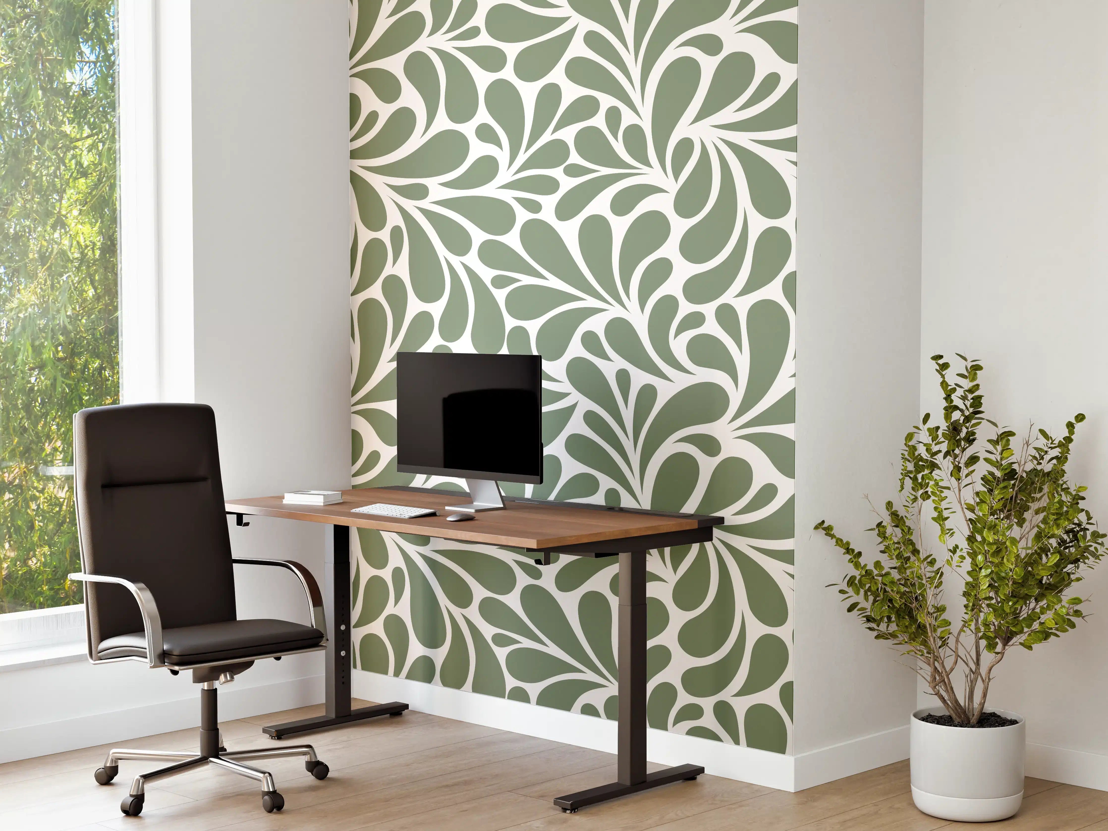 Büro Wandgestaltung - Sanfte Grüntöne mit floraler Musterarbeit