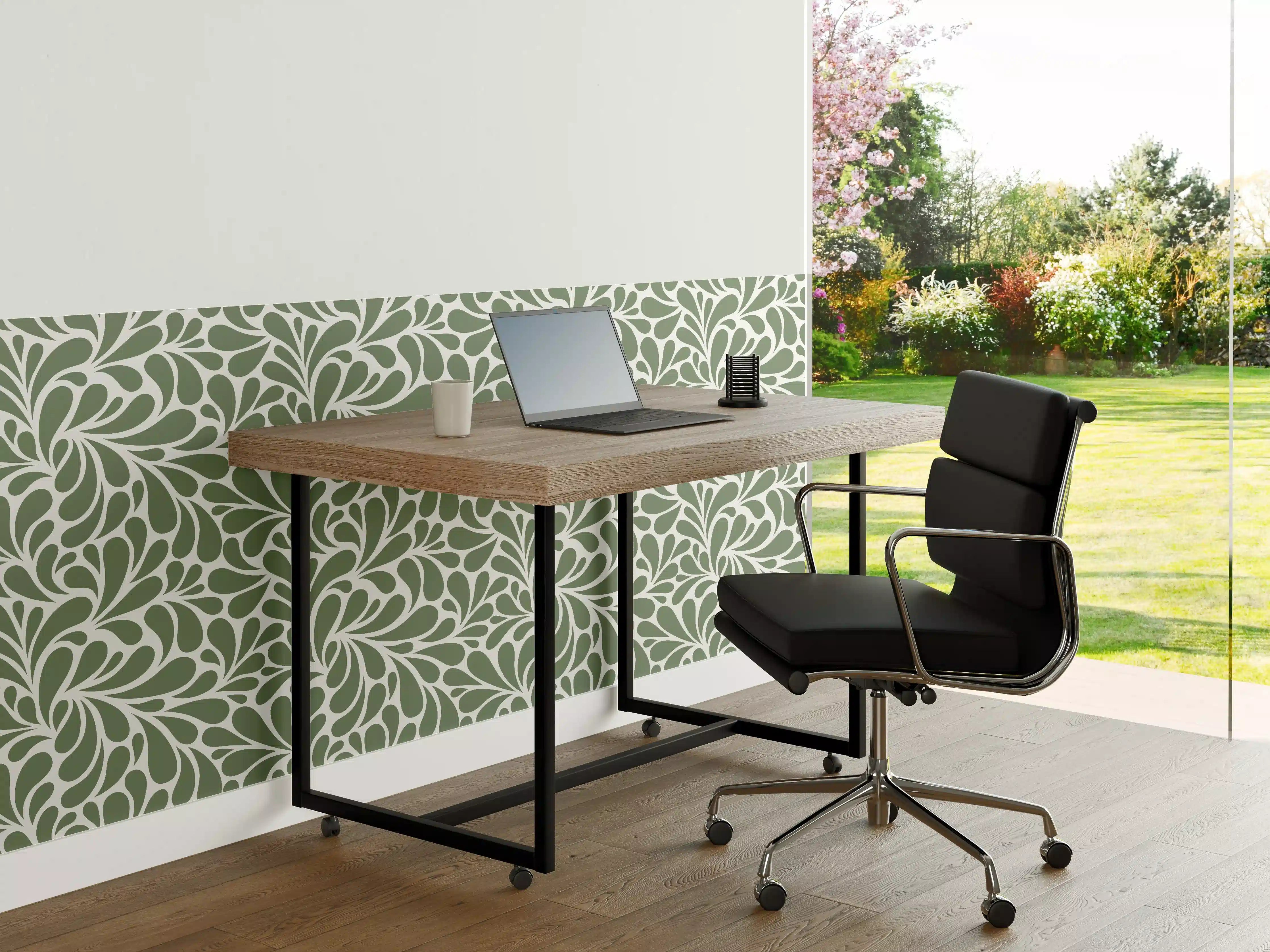 Büro Wandgestaltung - Sanfte Grüntöne mit floraler Musterarbeit