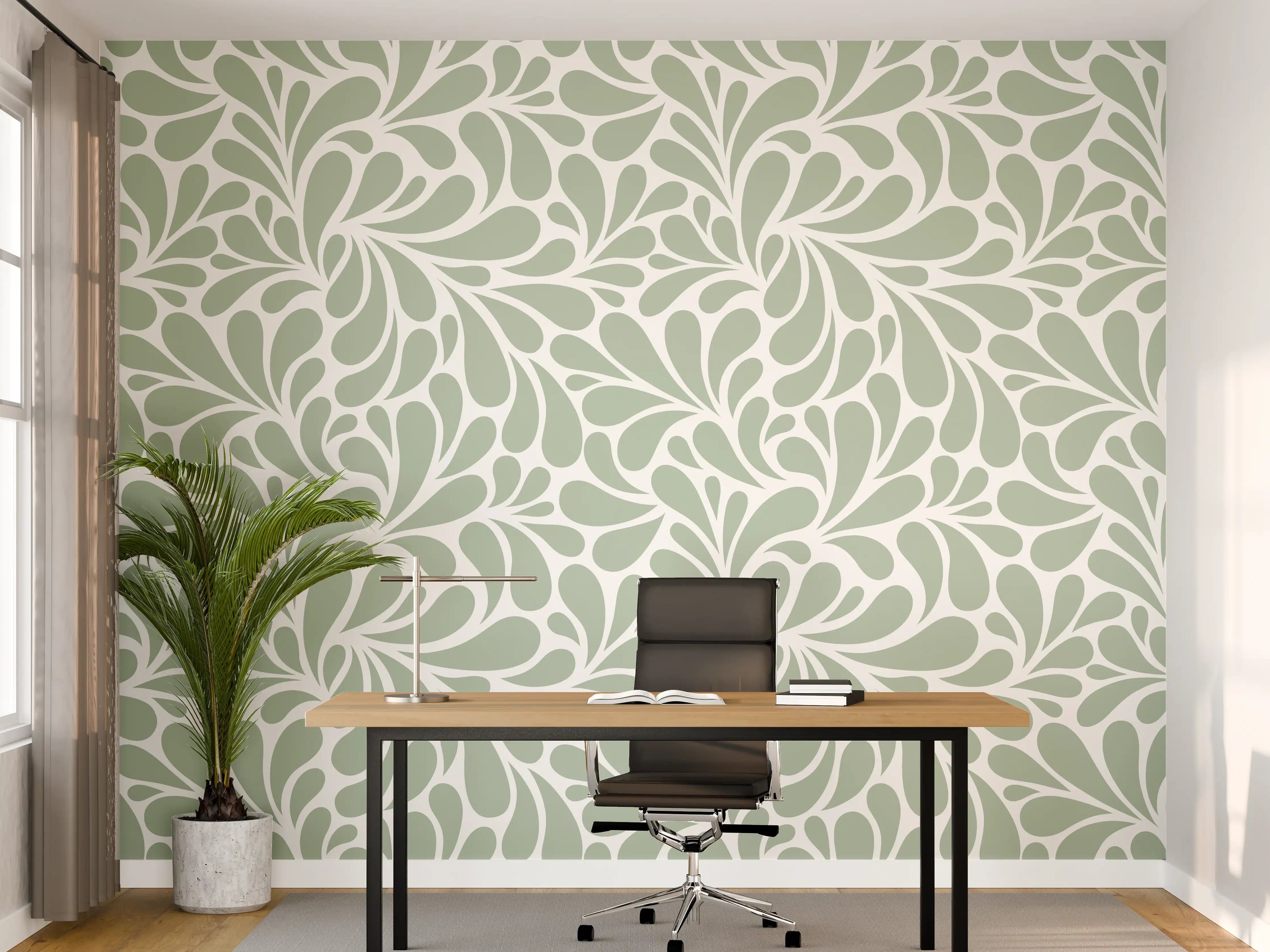 Büro Wandgestaltung - Sanfte Grüntöne mit floraler Musterung