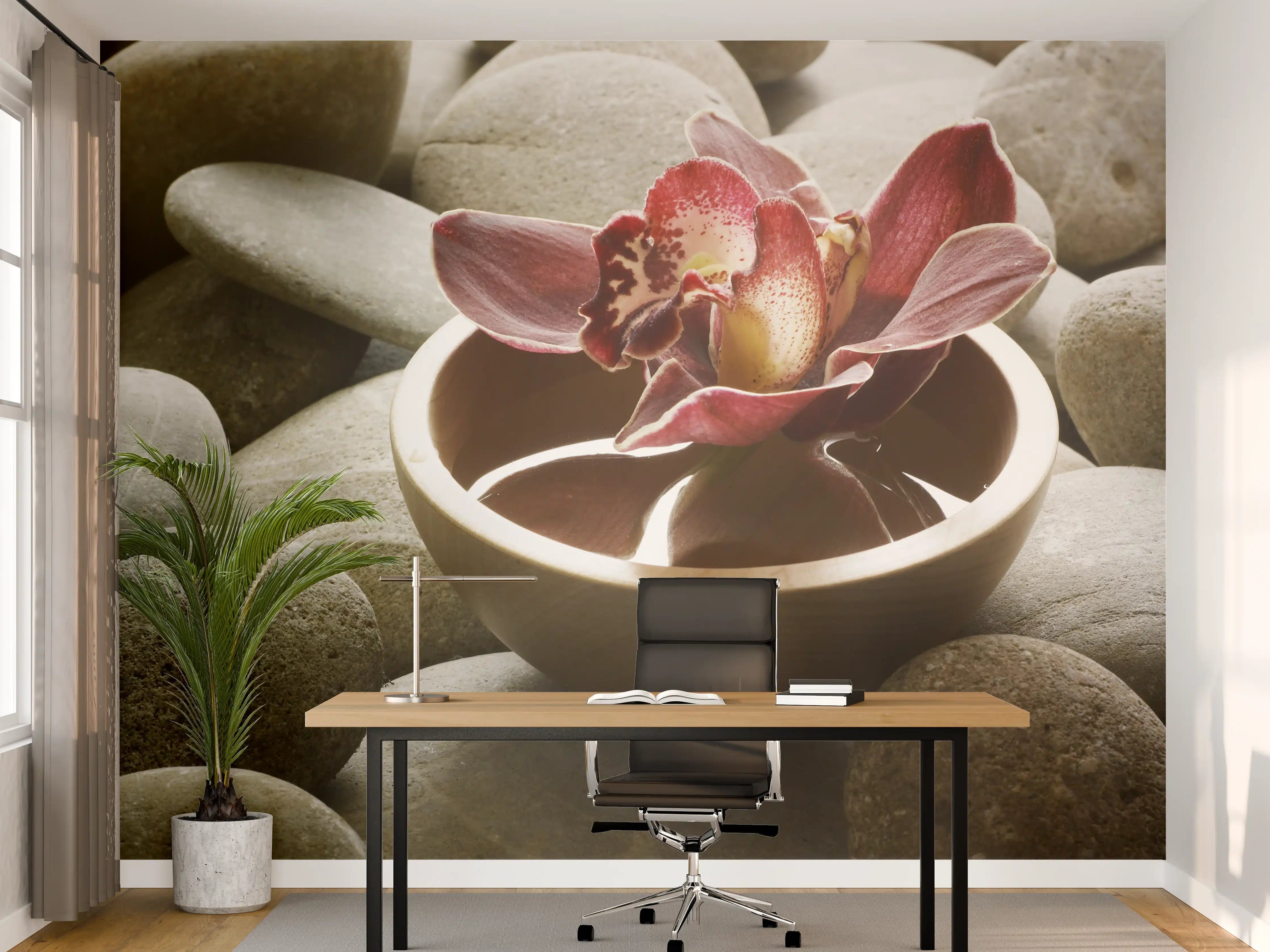 Büro Wandgestaltung - Sanfte Wasserblume auf Steinen