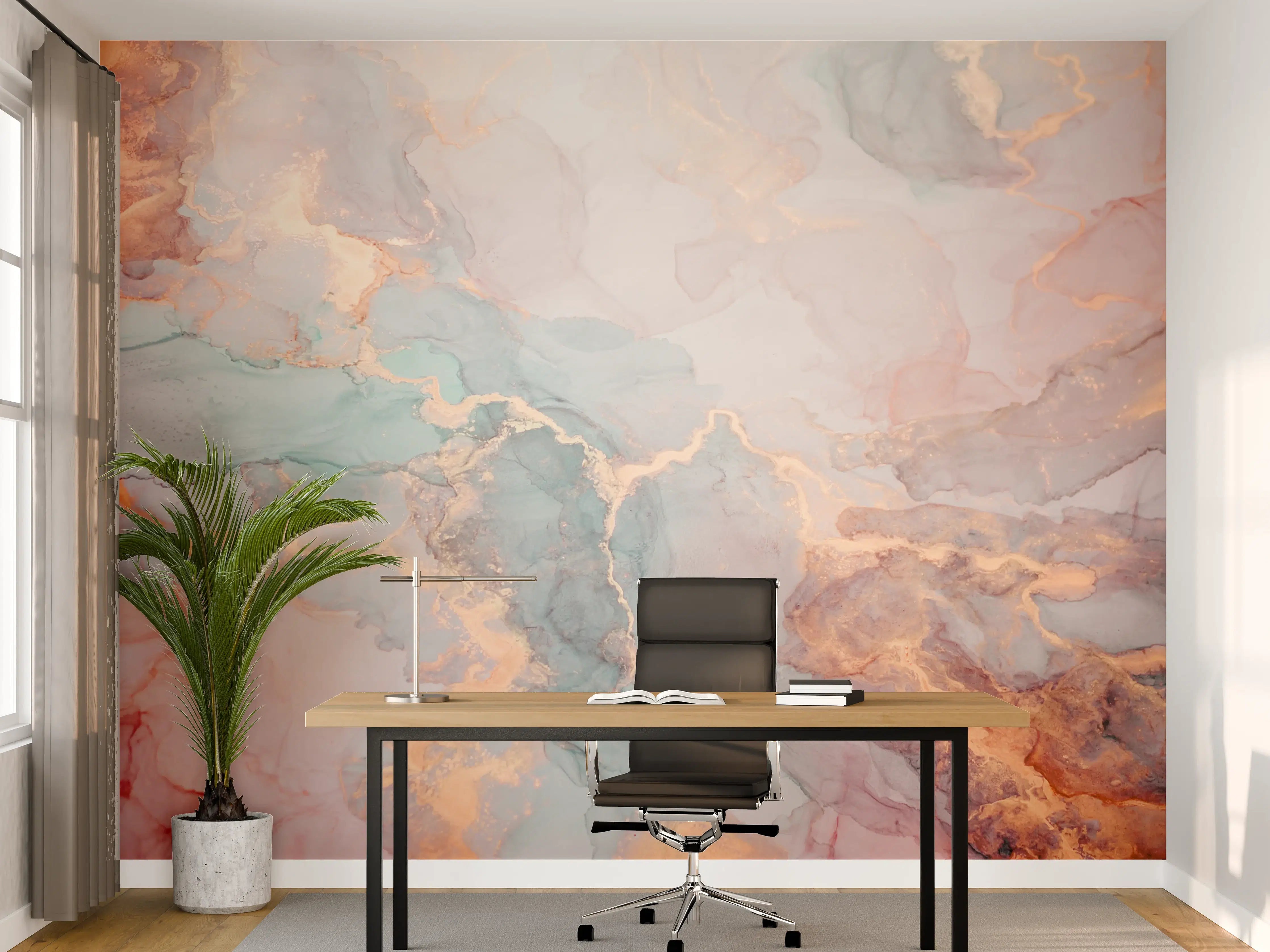 Büro Wandgestaltung - Sanfte Wasserfarben-Textur in Pastelltönen