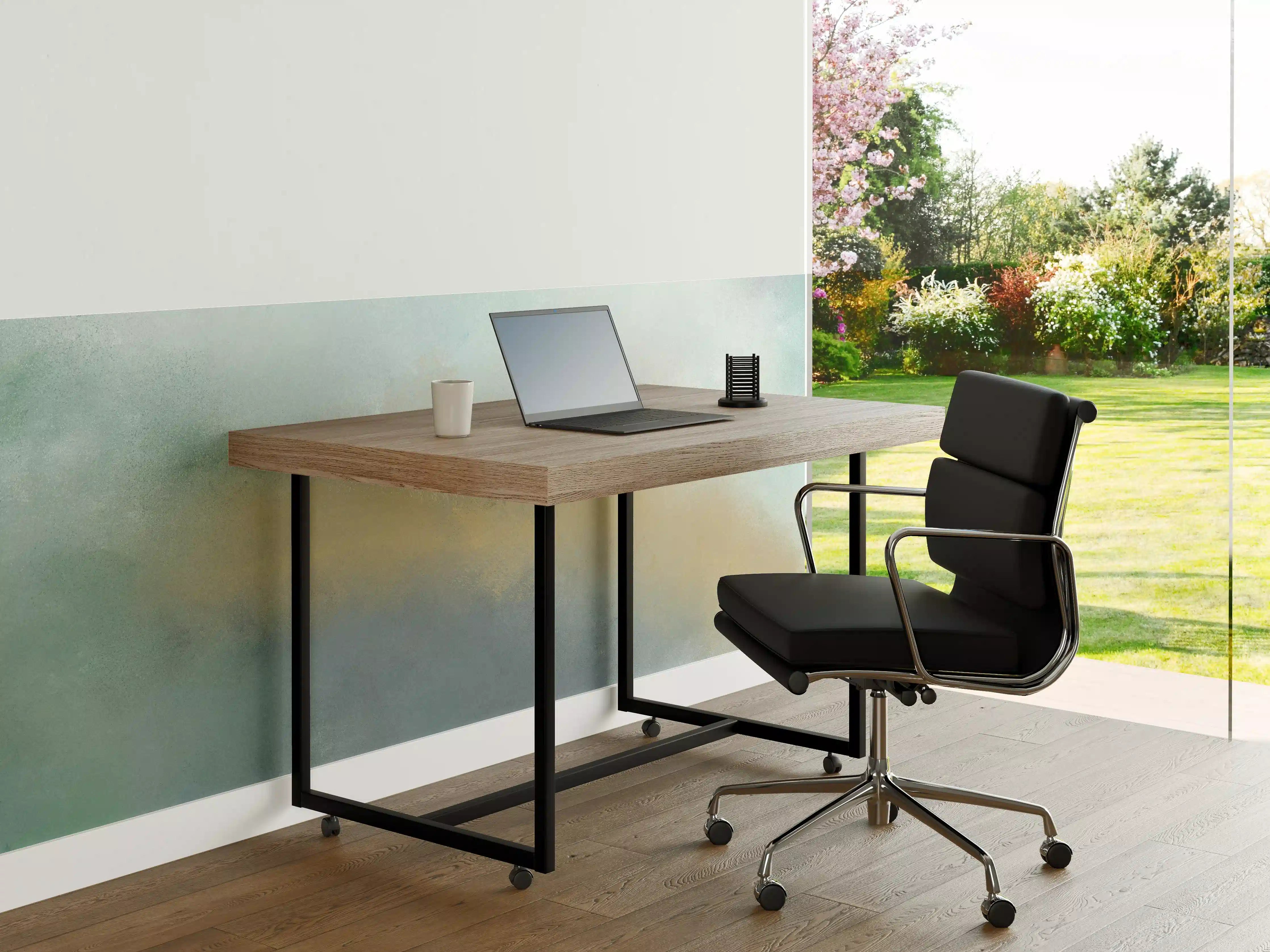 Büro Wandgestaltung - Sanfte Wasserfarbentextur in Blau- und Grautönen