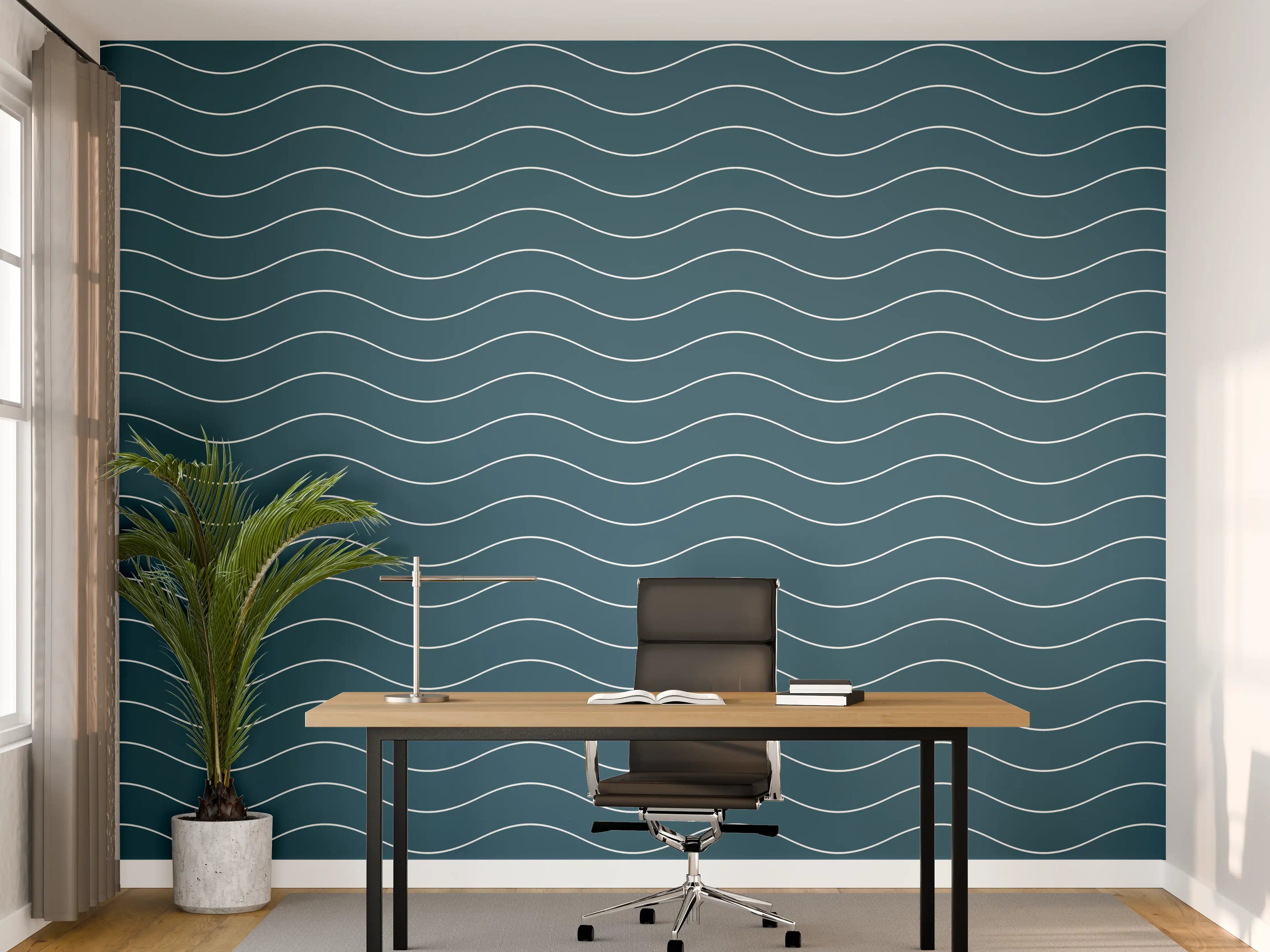 Büro Wandgestaltung - Sanfte blaue Wellen mit grauen Nuancen