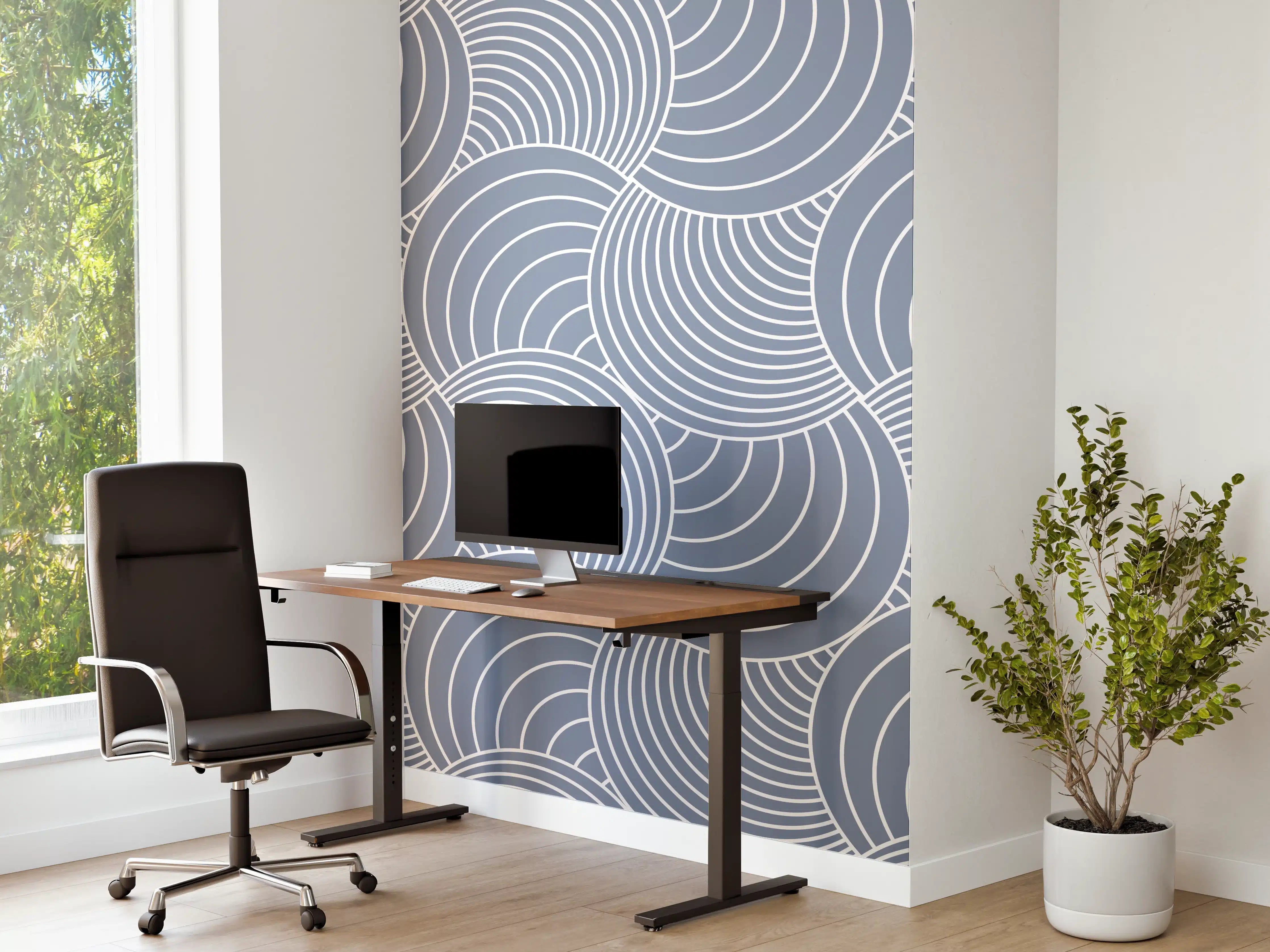 Büro Wandgestaltung - Sanfte blaue Wellen mit weißen Graunuancen