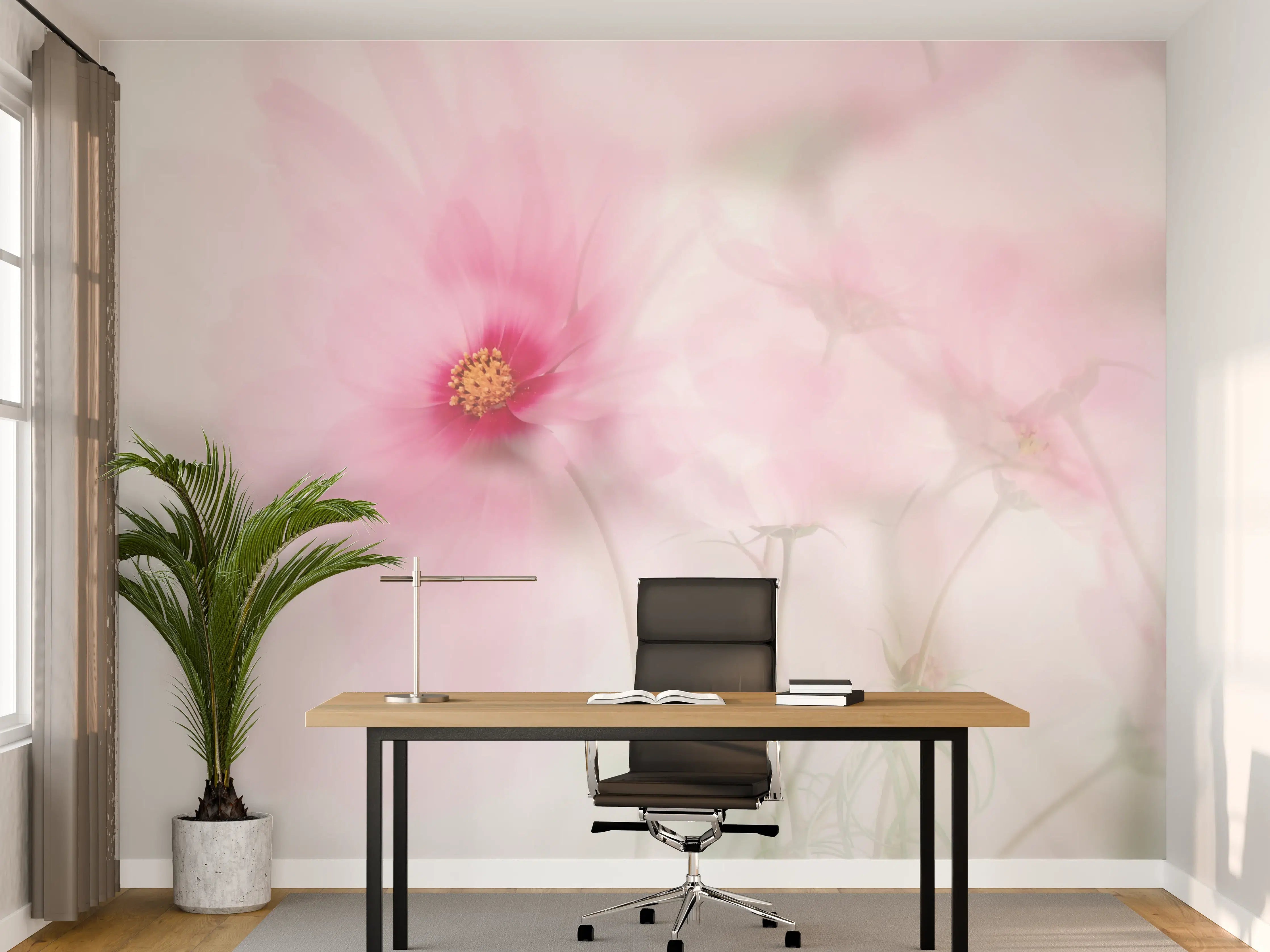 Büro Wandgestaltung - Sanfte pinke Blumen mit zarter Farbgestaltung