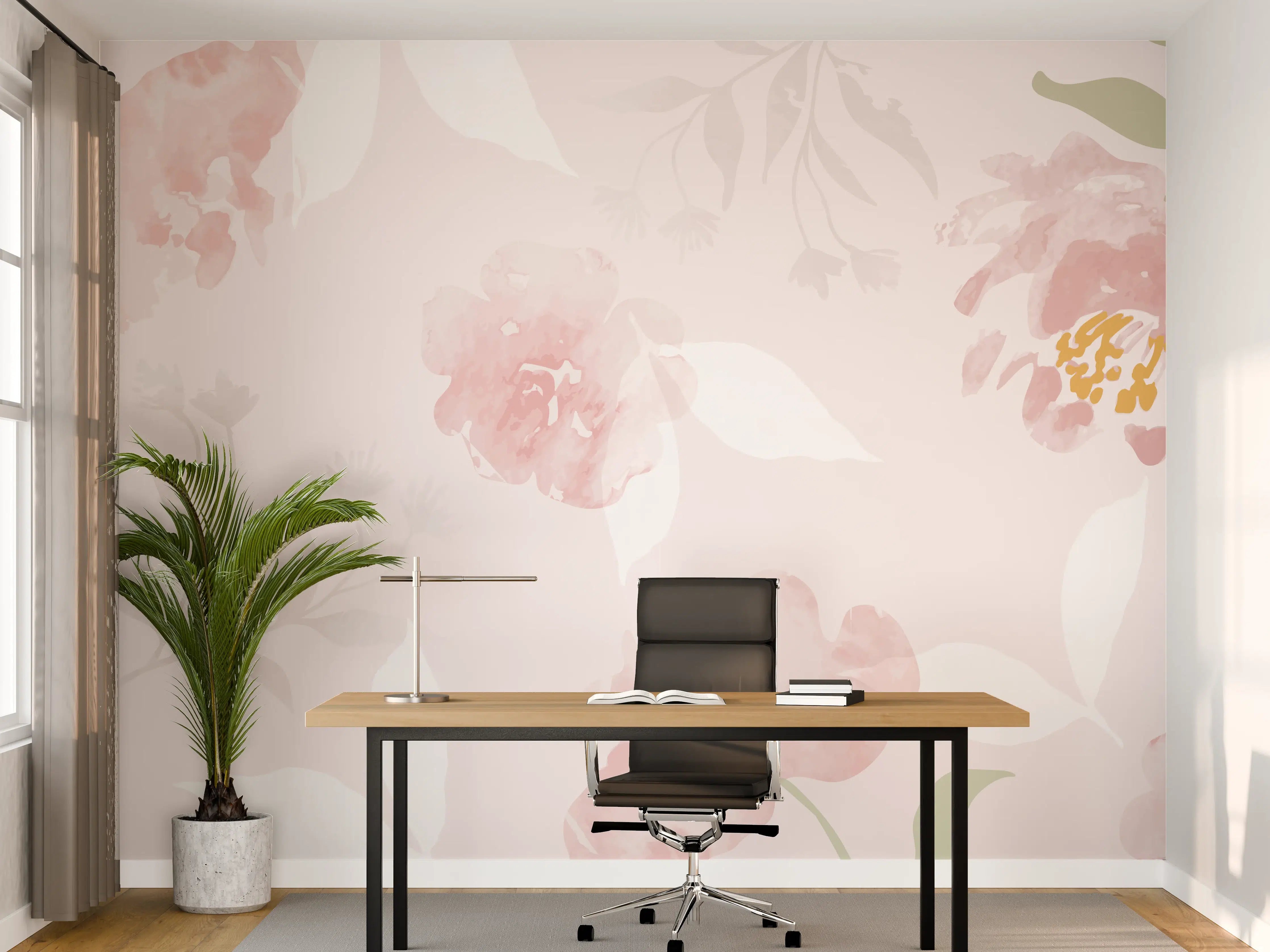 Büro Wandgestaltung - Sanftes Rosa Blumenmuster Design