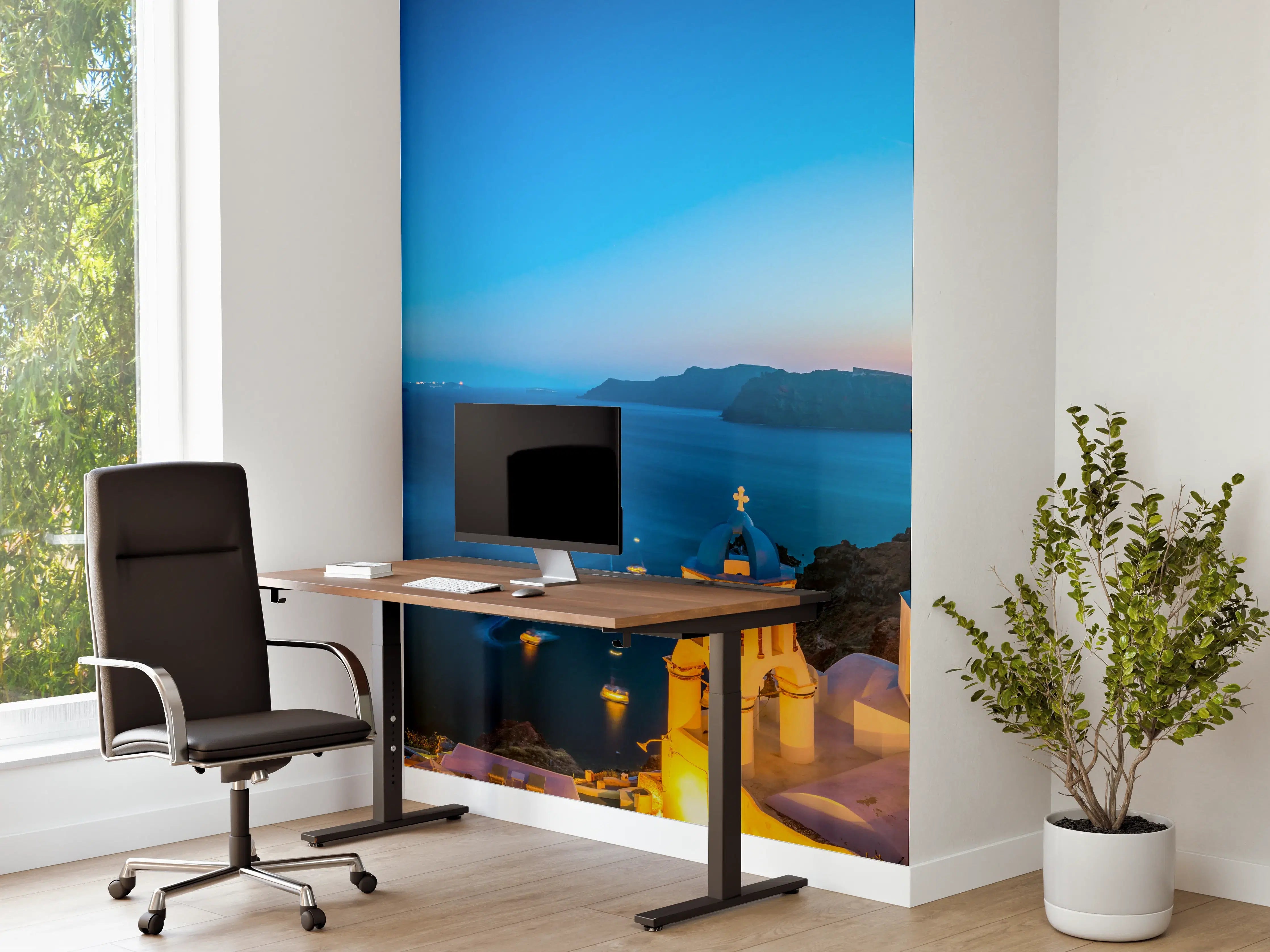 Büro Wandgestaltung - Santorini Blau-Weiß Panorama