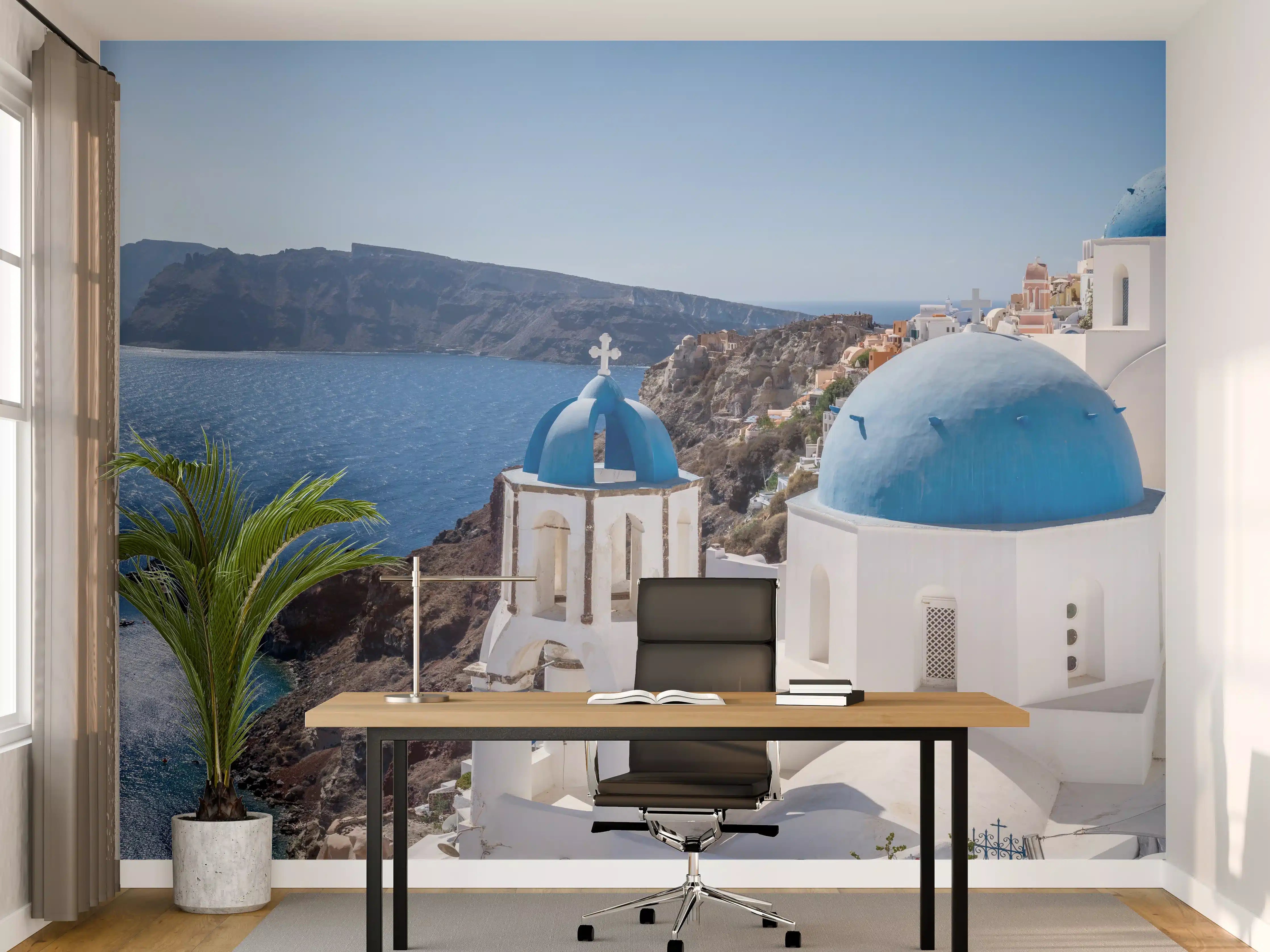 Büro Wandgestaltung - Santorini Blau-Weiß Skyline