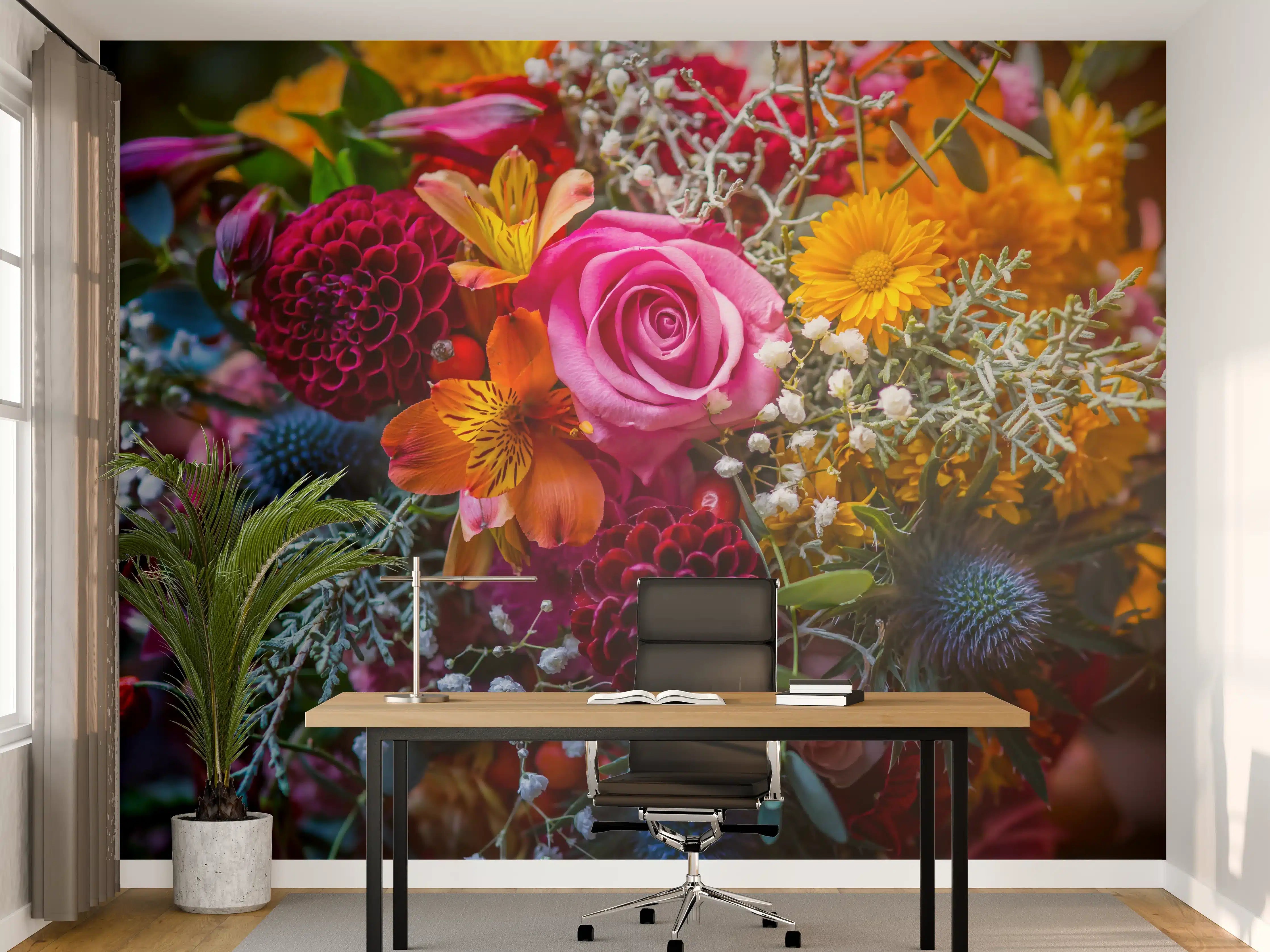 Büro Wandgestaltung - Satter bunter Blumenstrauß