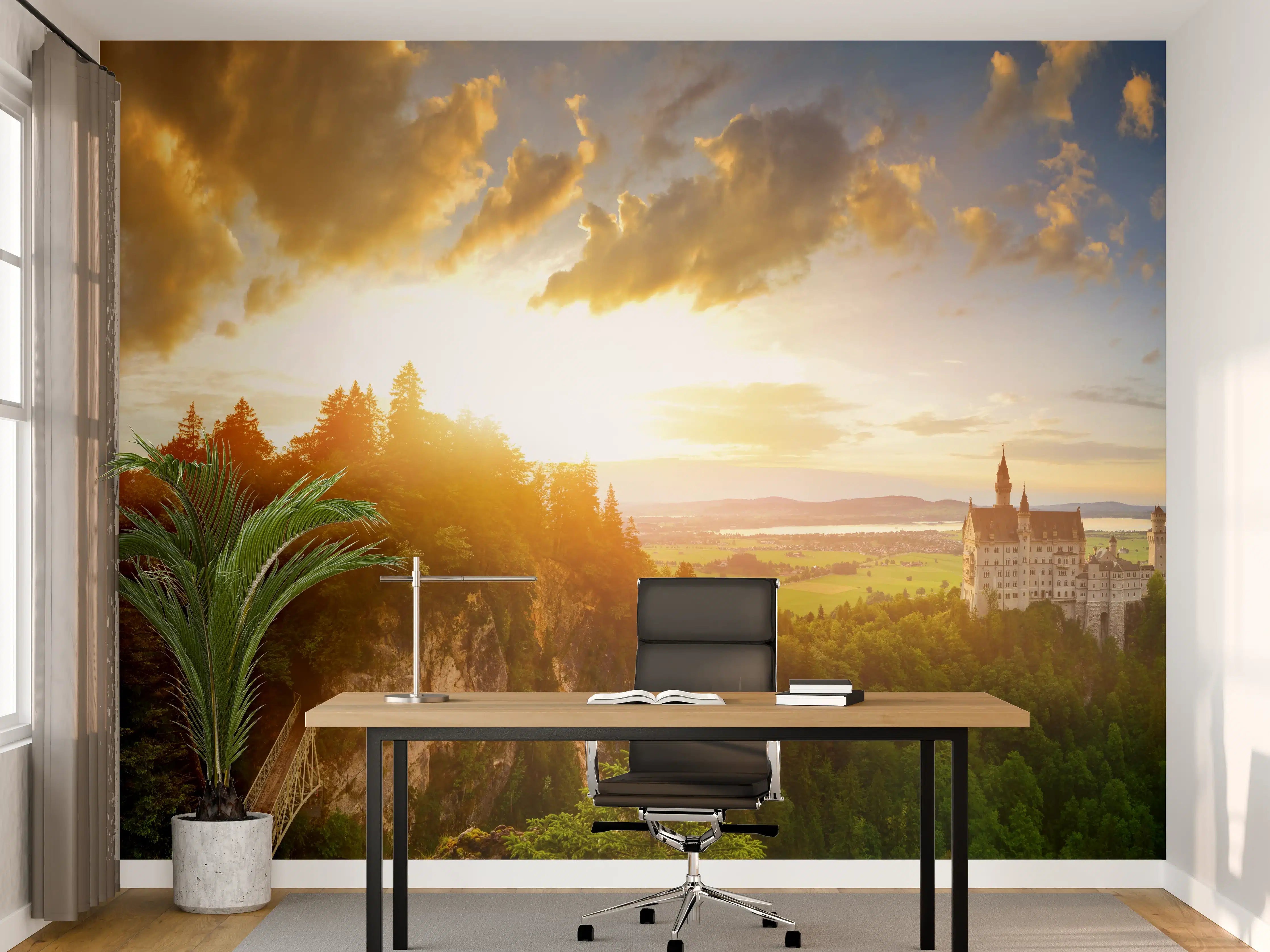 Büro Wandgestaltung - Schloss Neuschwanstein bei Sonnenuntergang