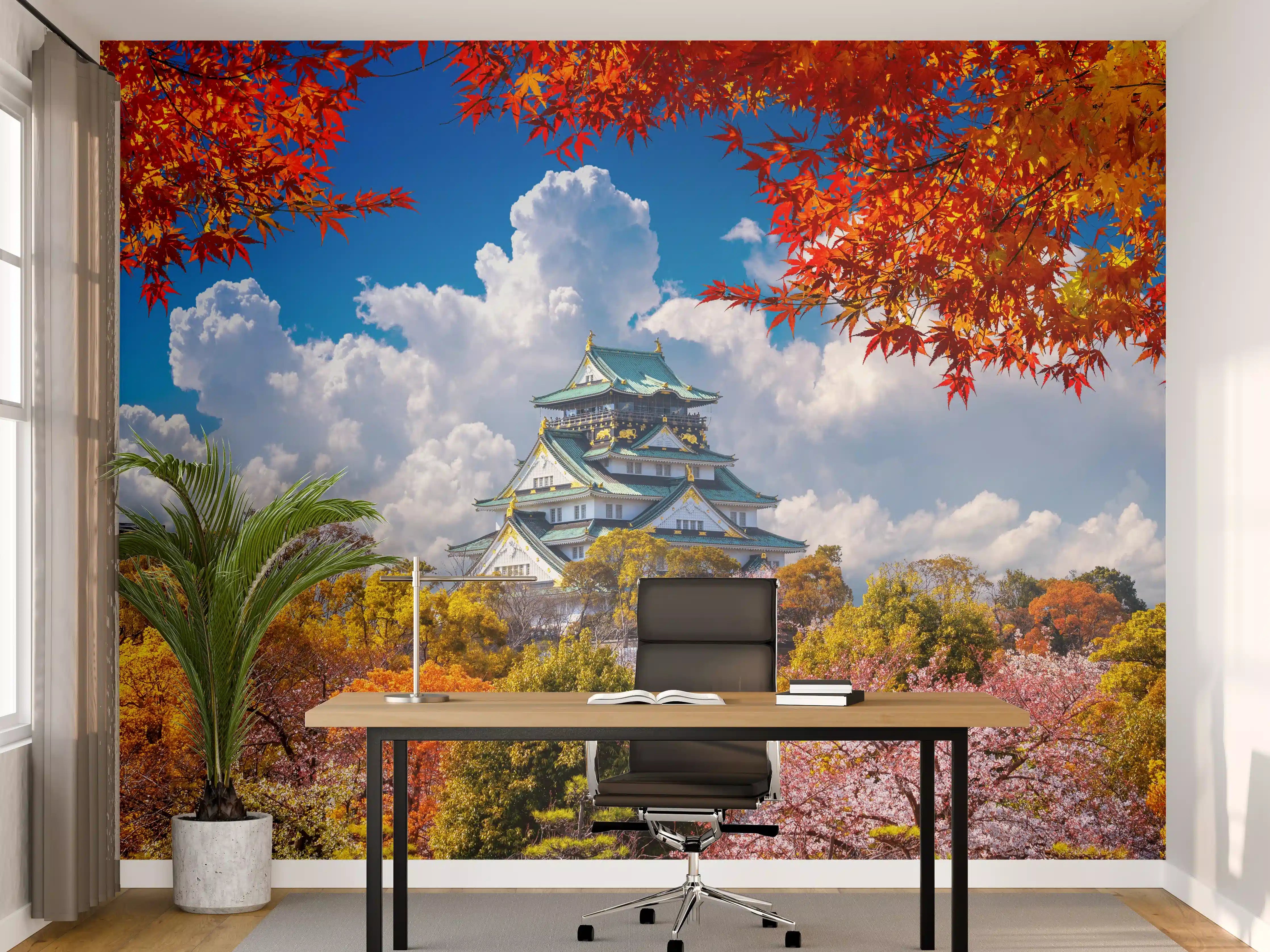 Büro Wandgestaltung - Schloss Osaka im Herbst