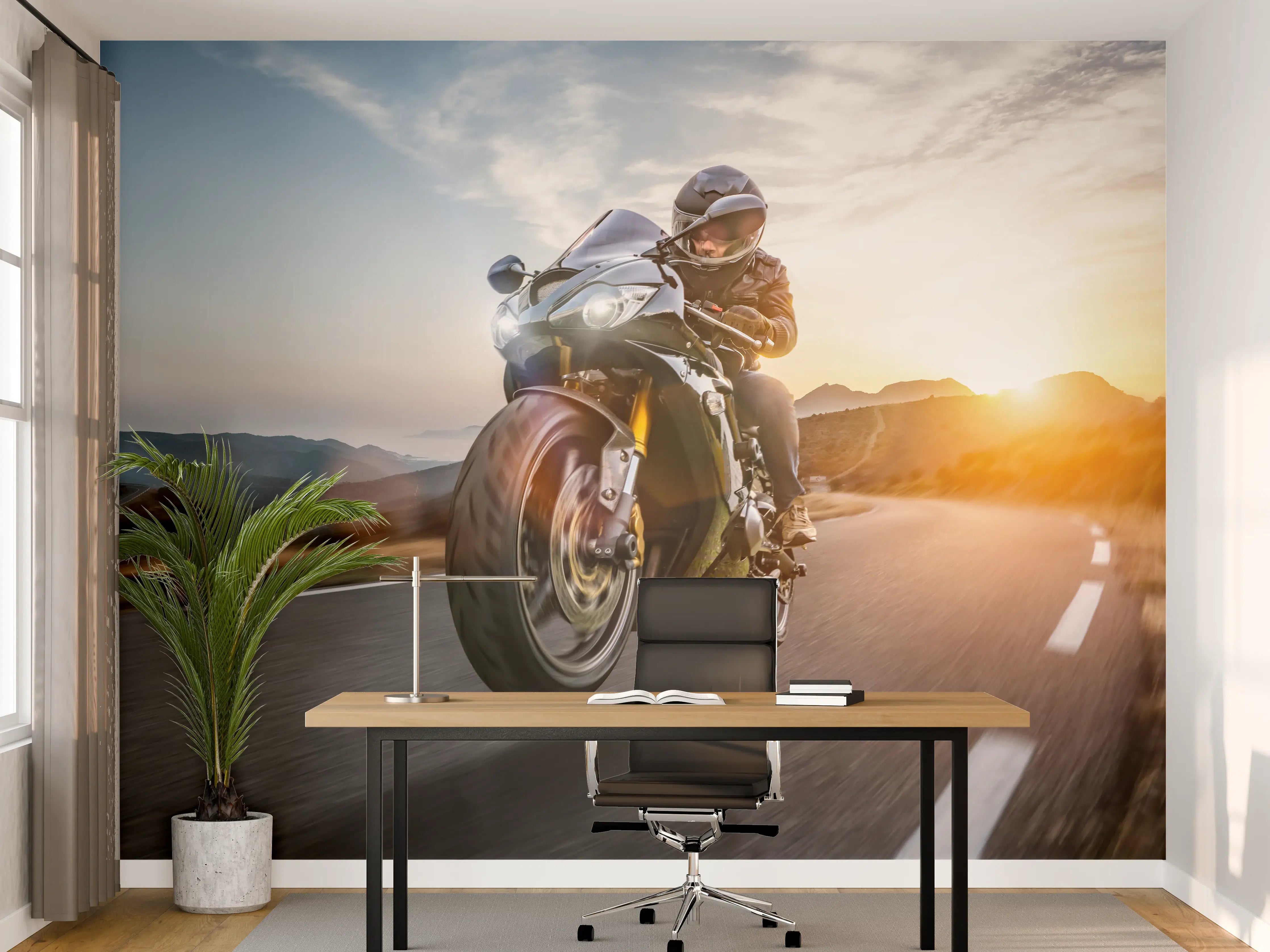 Büro Wandgestaltung - Schnelles Motorrad auf der Küstenstraße
