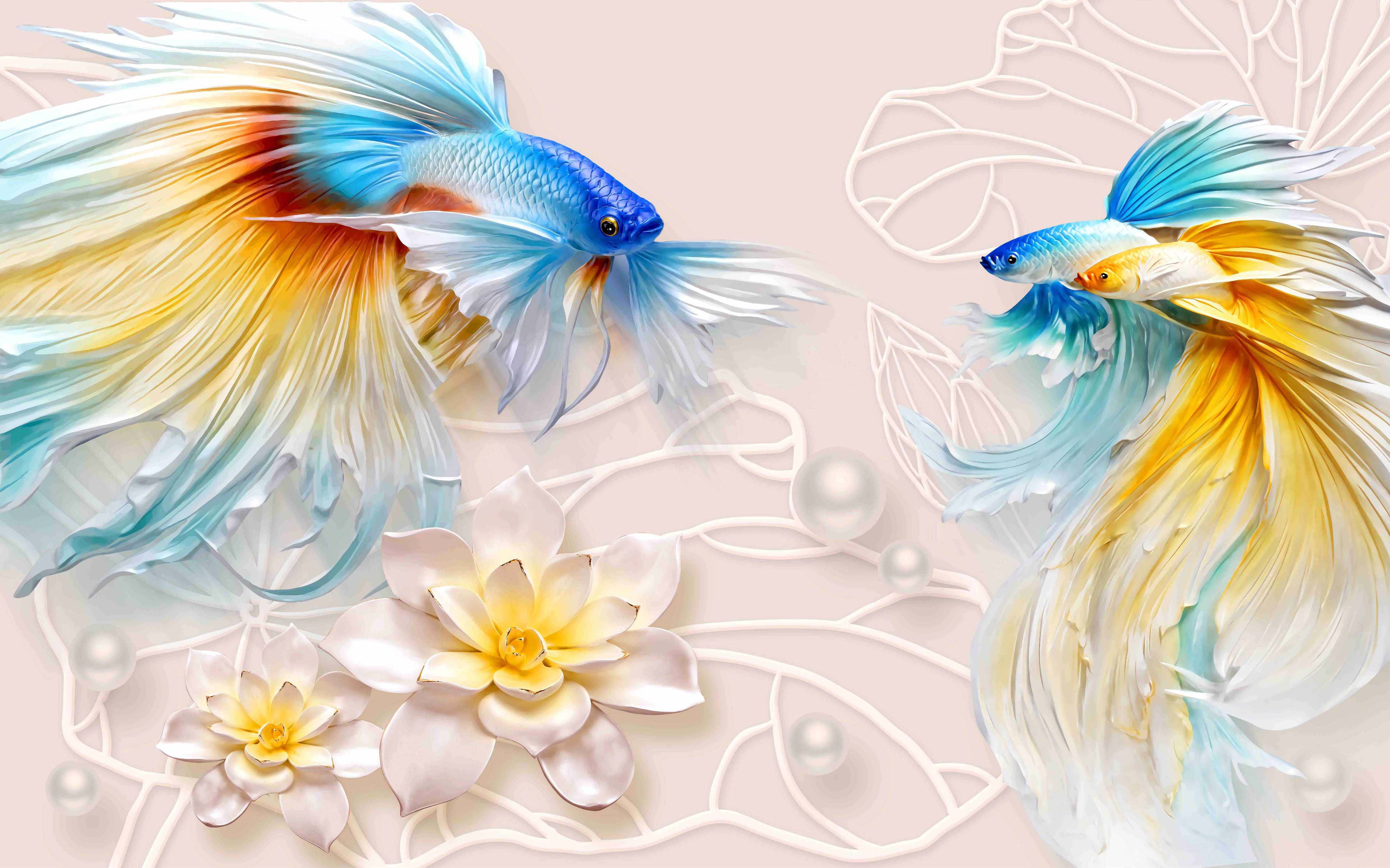 Büro Wandgestaltung-Schöne Fische auf Rosa Hintergrund