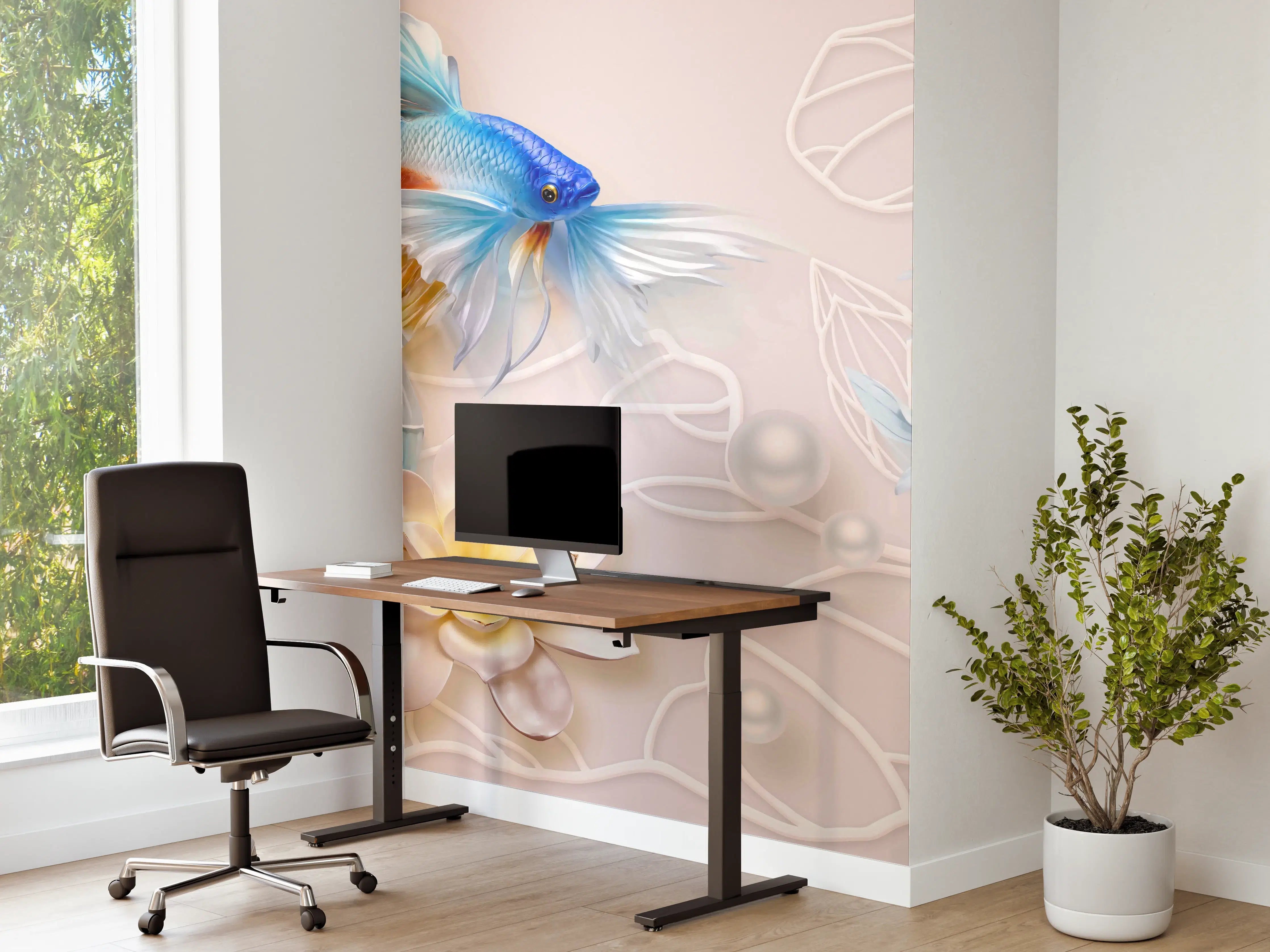 Büro Wandgestaltung - Schöne Fische auf Rosa Hintergrund
