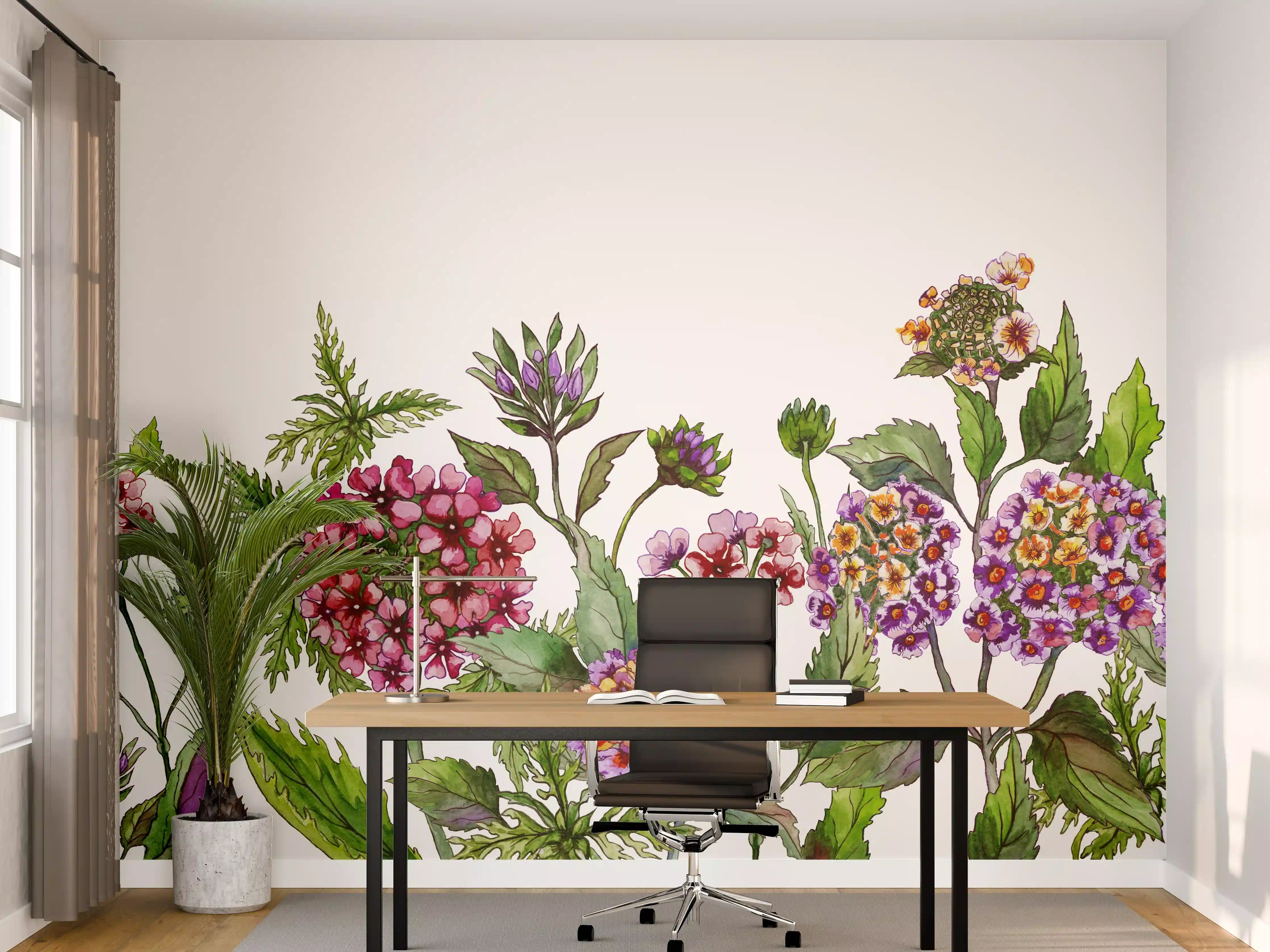 Büro Wandgestaltung - Schöne Lantana-Blüten mit grünem Blätter