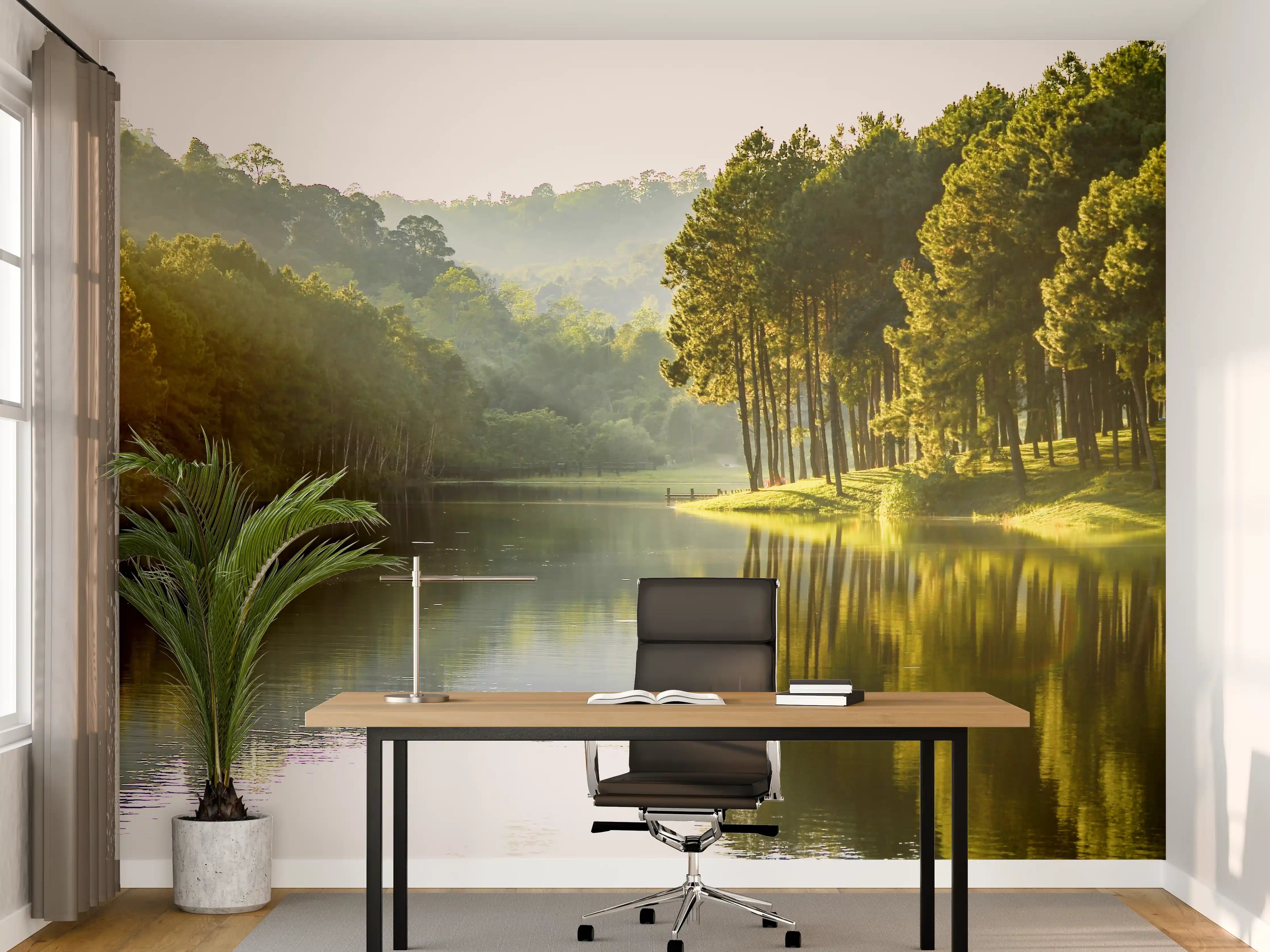 Büro Wandgestaltung - Schöne Seelandschaft mit Kiefernwald