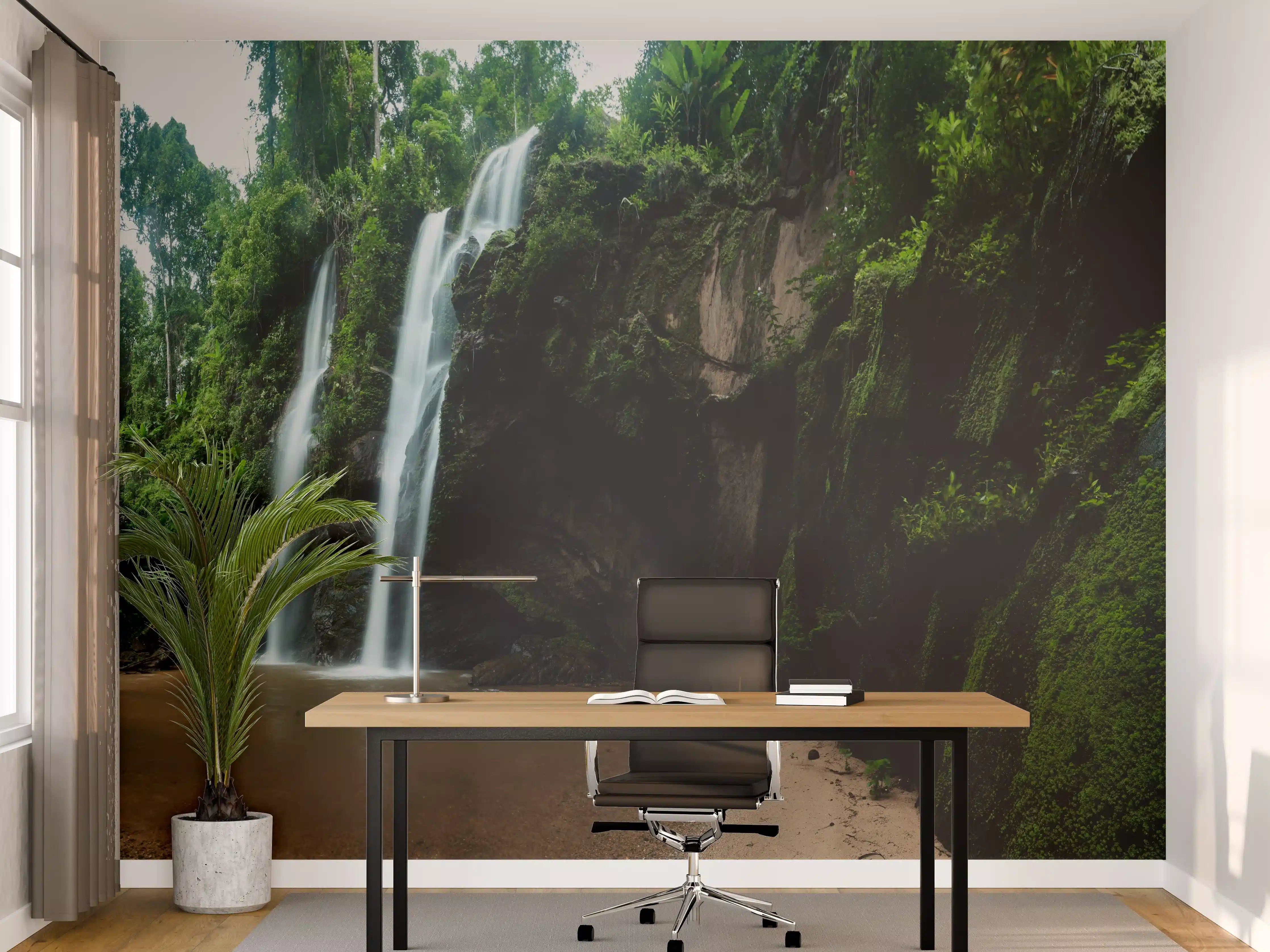 Büro Wandgestaltung - Schöner Wasserfall im Dschungel