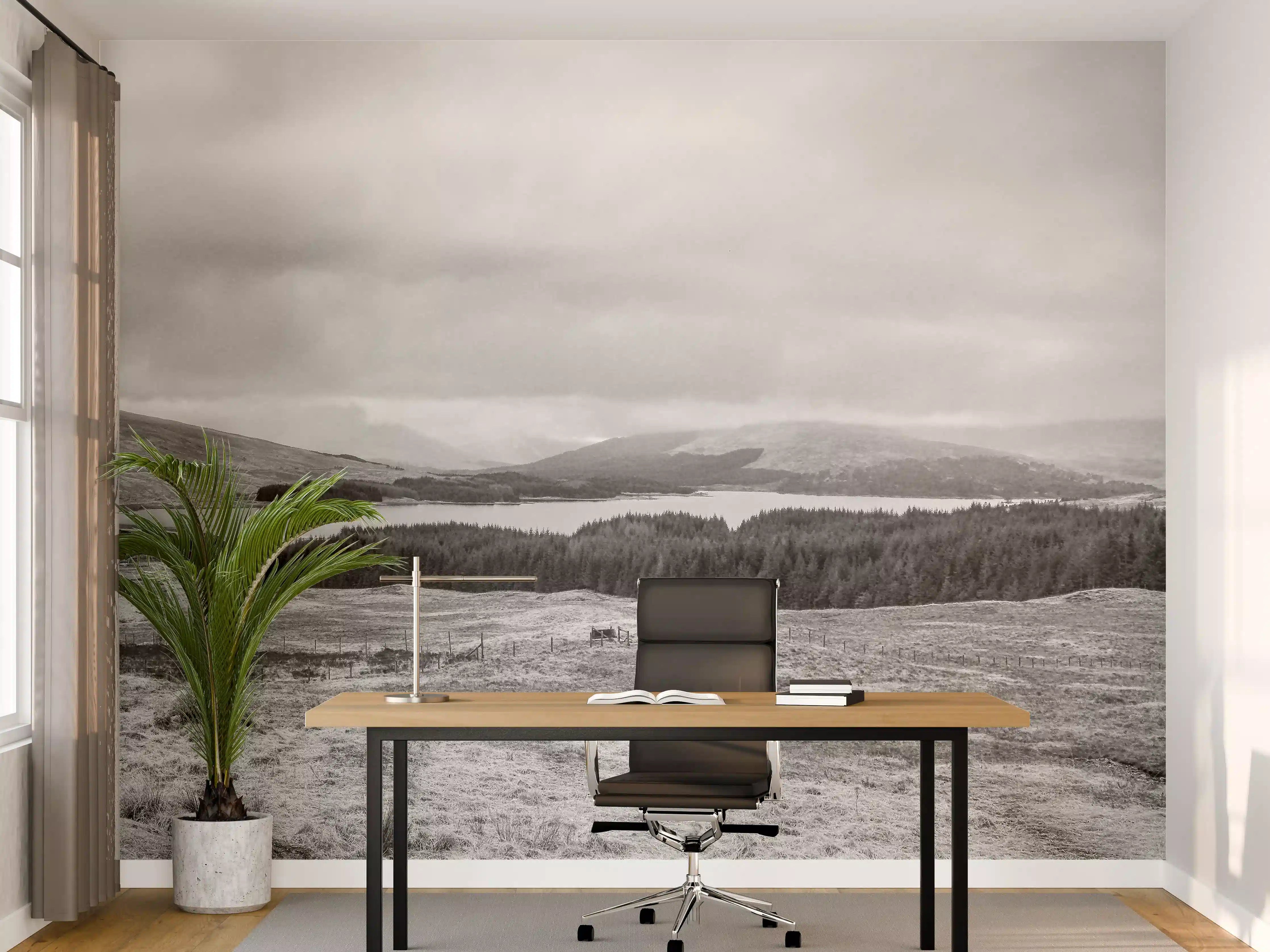 Büro Wandgestaltung - Schottische Highlands Panorama BW