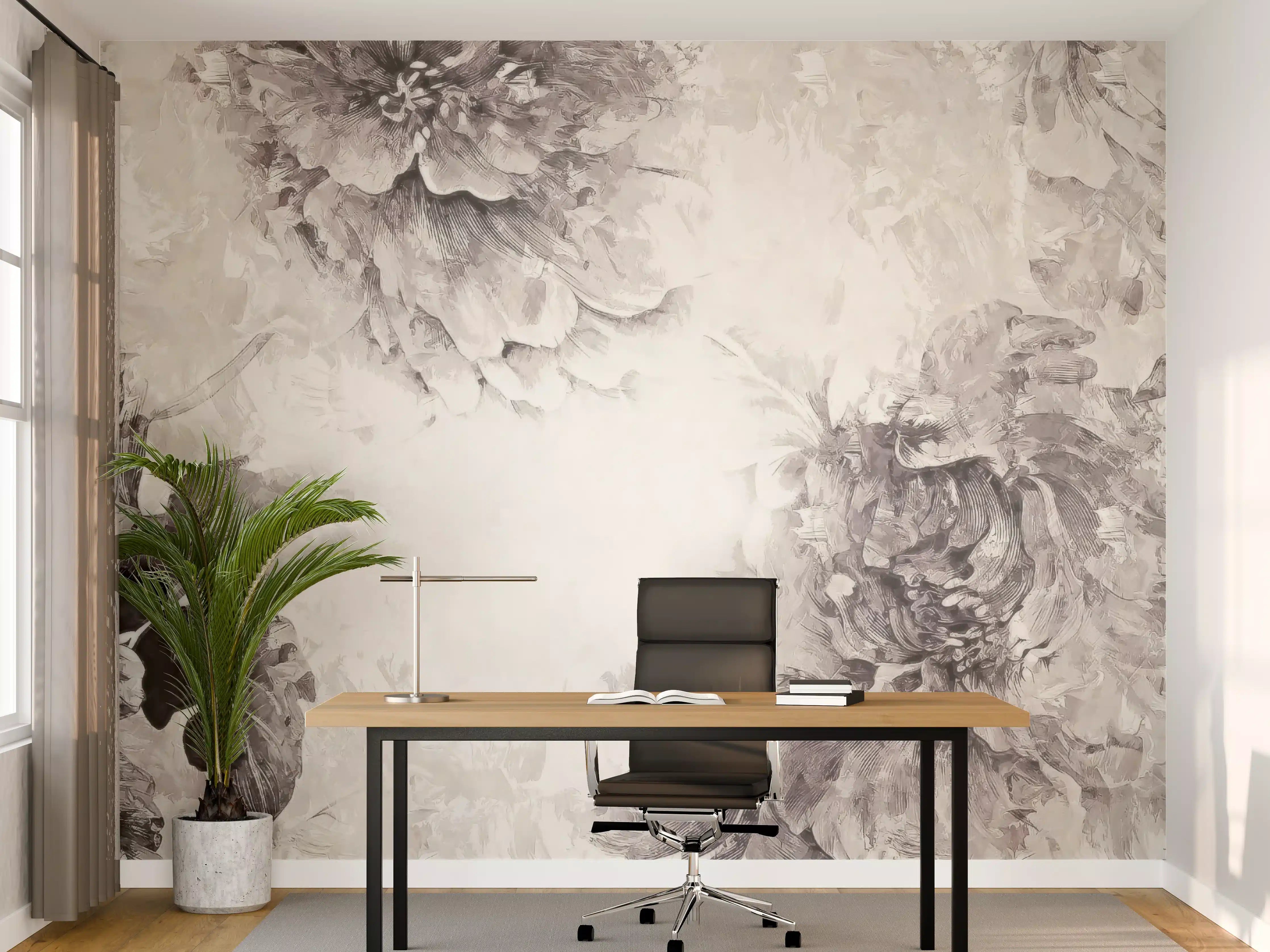 Büro Wandgestaltung - Schwarz - weißes Pflanzen Gemälde