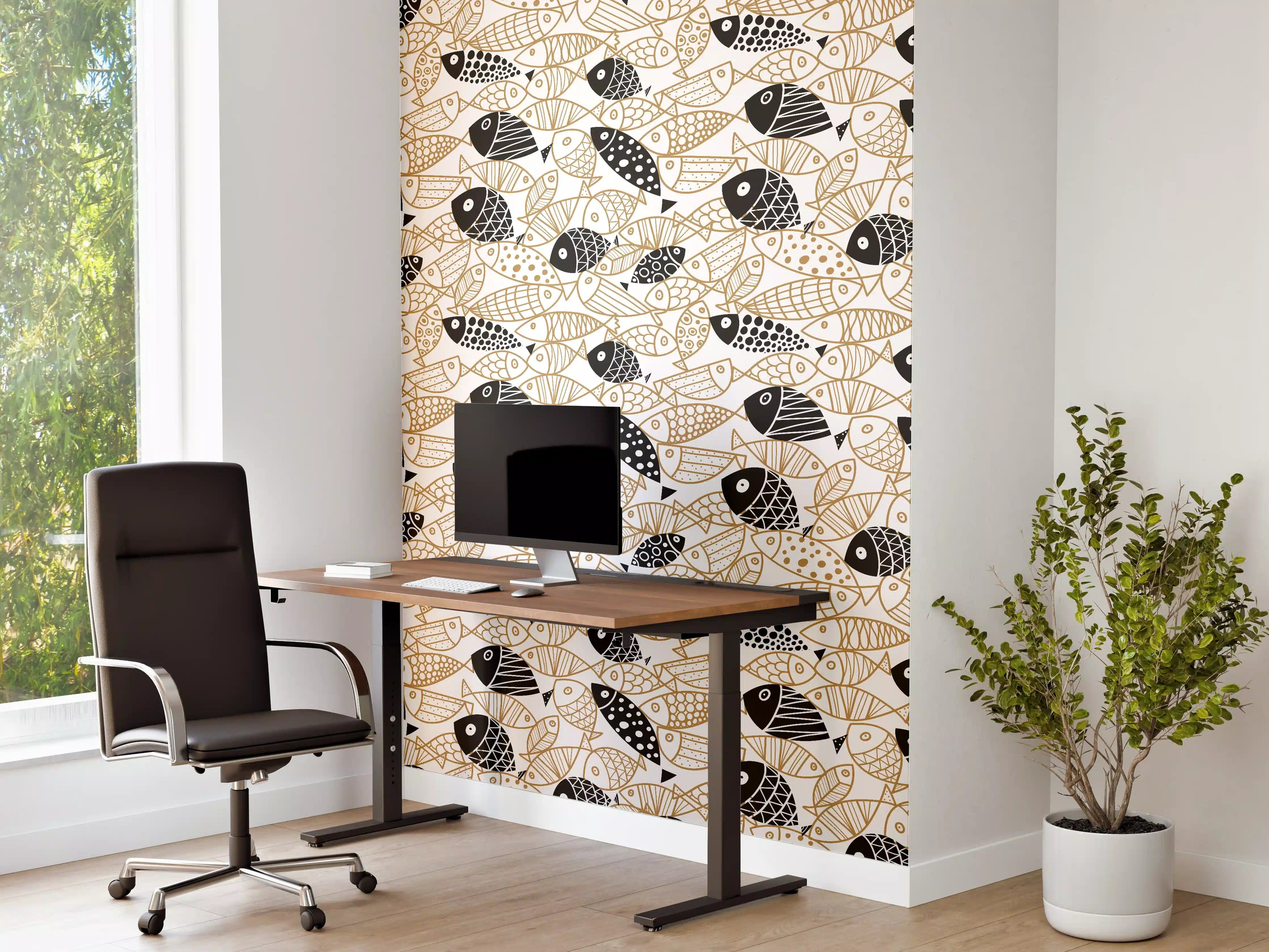 Büro Wandgestaltung - Schwarz-Gold Fische Muster
